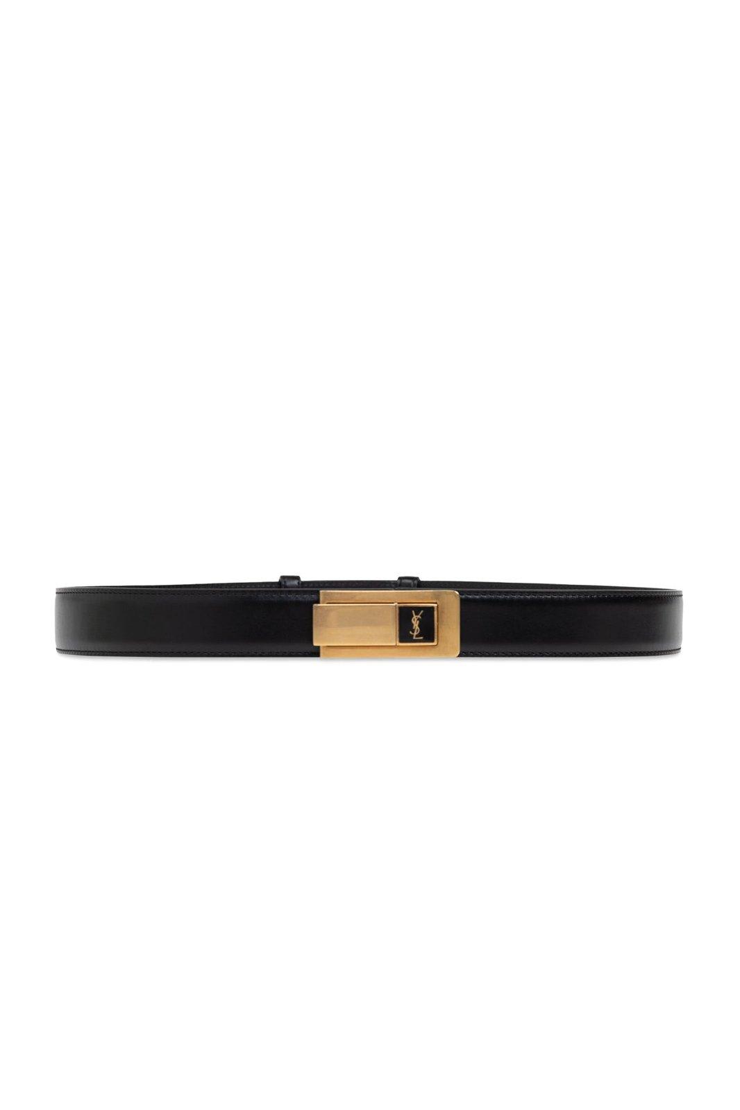 Shop Saint Laurent Charnier Buckle Belt In Black