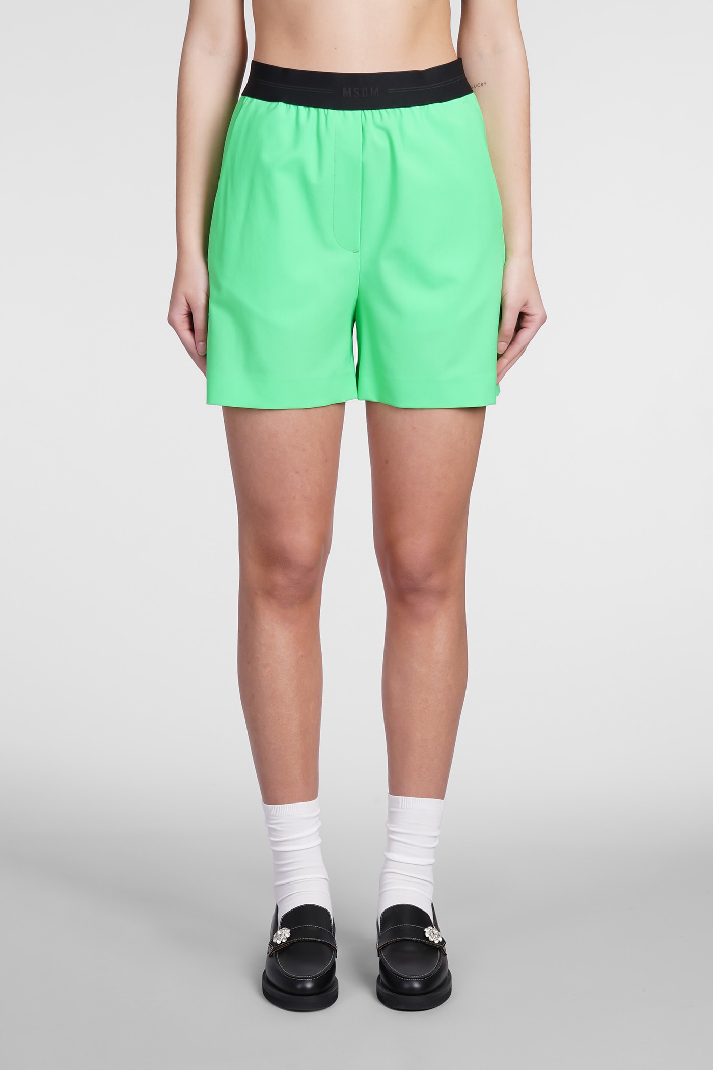 Shop Msgm Shorts In Green Wool