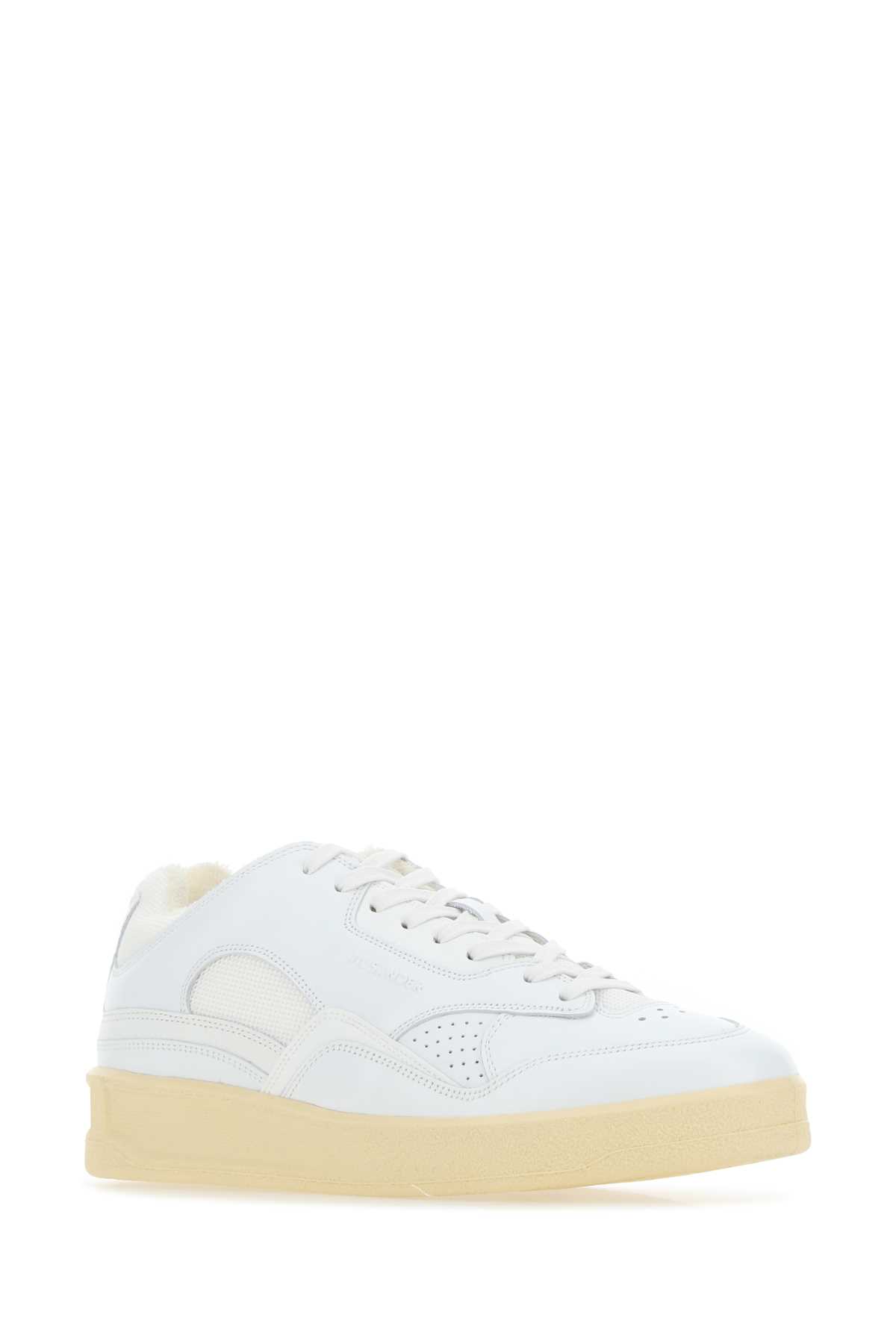 Shop Jil Sander White Leather And Fabric Sneakers In 100