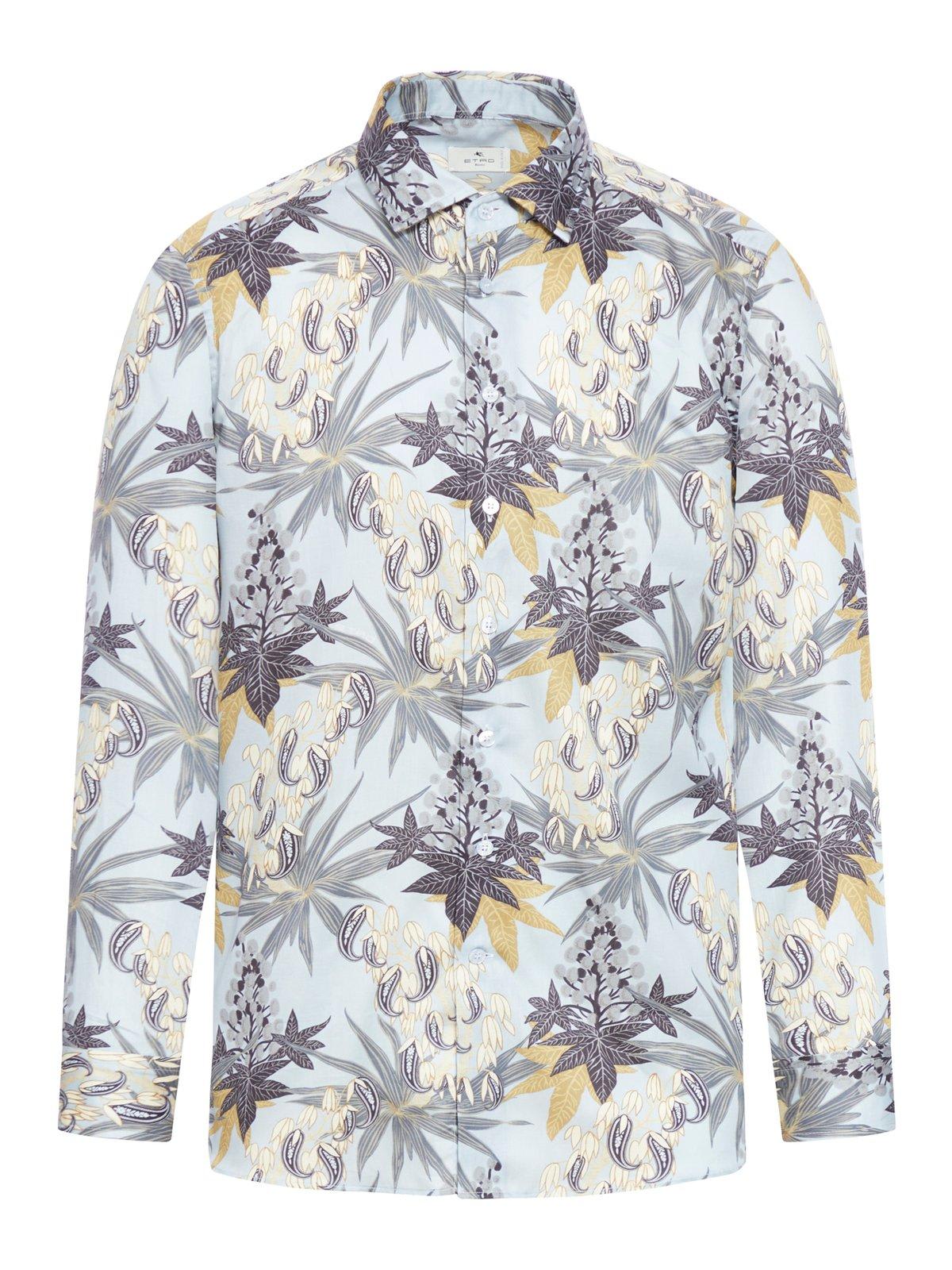 Shop Etro Patterned Long Sleeved Shirt In Clear Blue