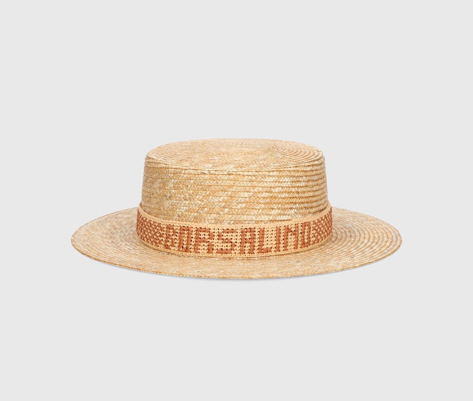 Borsalino Magiostrina Braided Straw Boater Raffia Logo Hatband