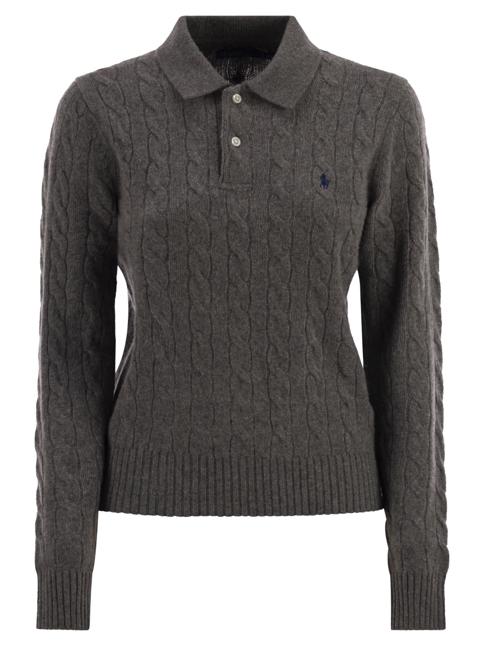 Polo Ralph Lauren Wool And Cashmere Polo Shirt With Cable Knit In Gold