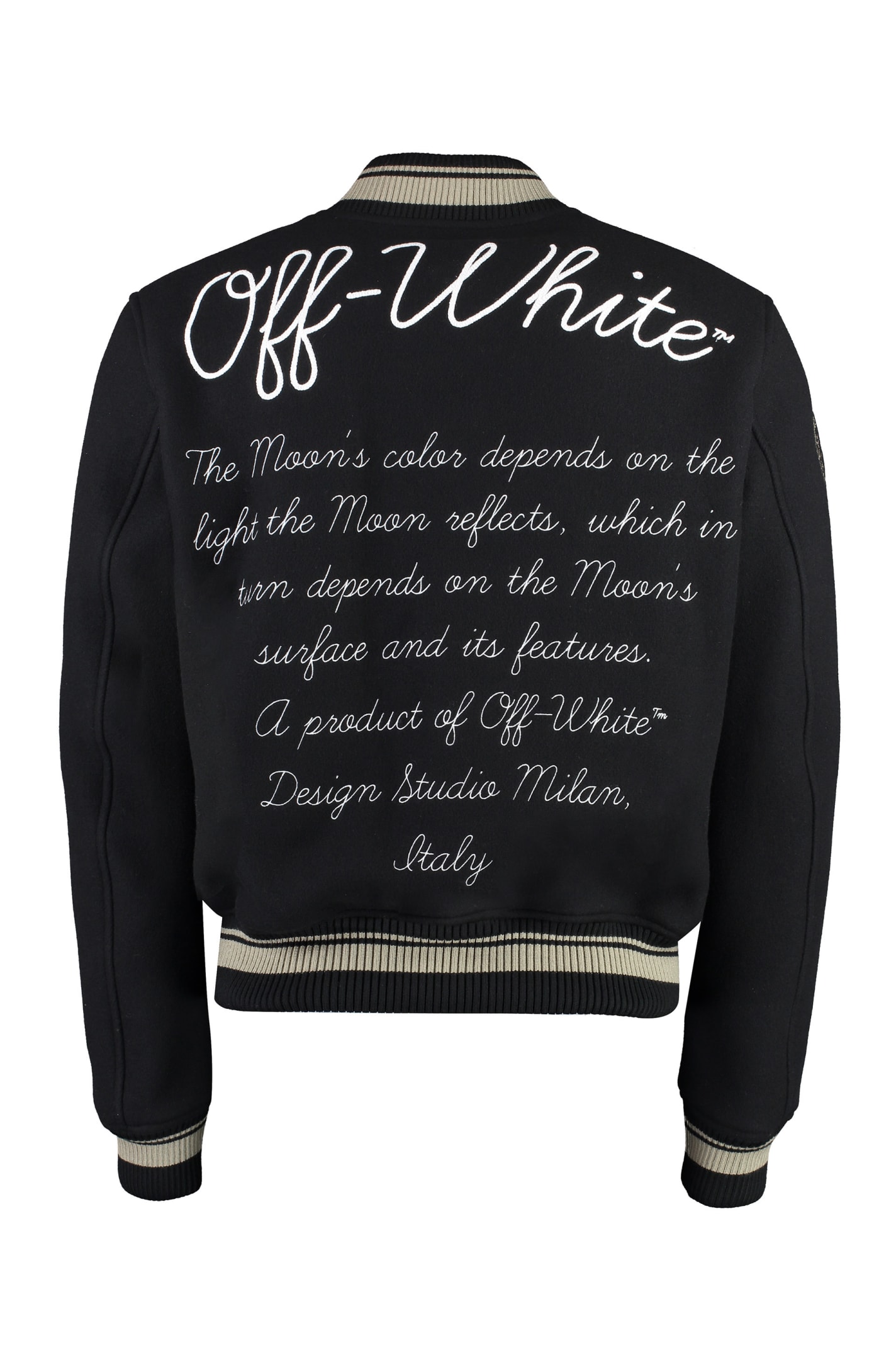 Shop Off-white Varsity Wool Bomber Jacket In Black