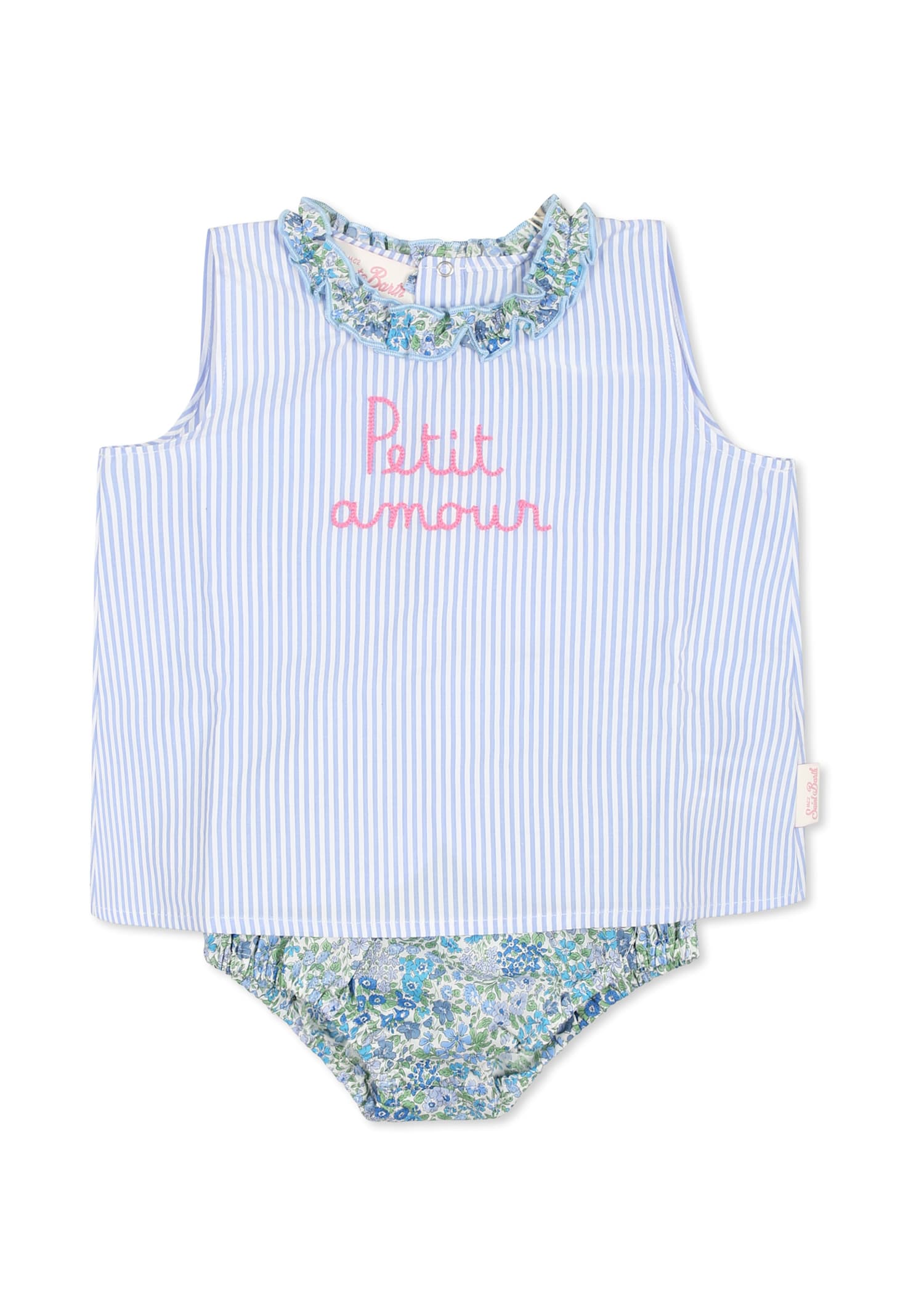 Mc2 Saint Barth Light Blue Suit For Baby Girl With Writing In Light Blue
