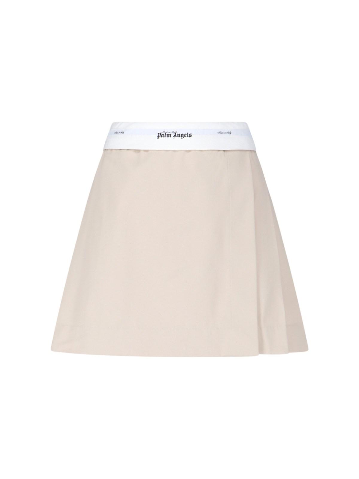 Shop Palm Angels Miniskirt With Back Pleats In Beige White