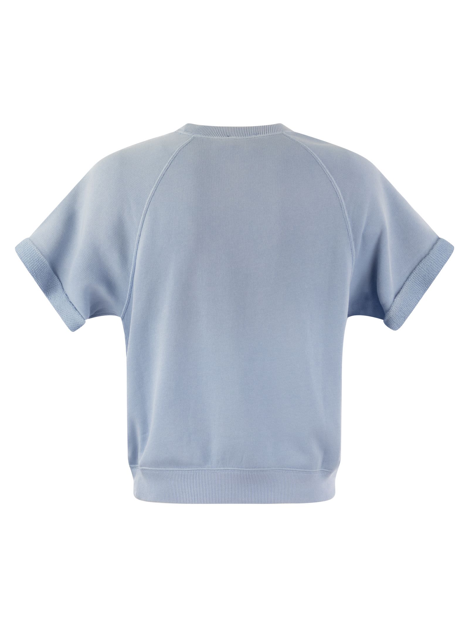 Shop Polo Ralph Lauren Short-sleeved Cotton Sweatshirt With Bear In Azzurro