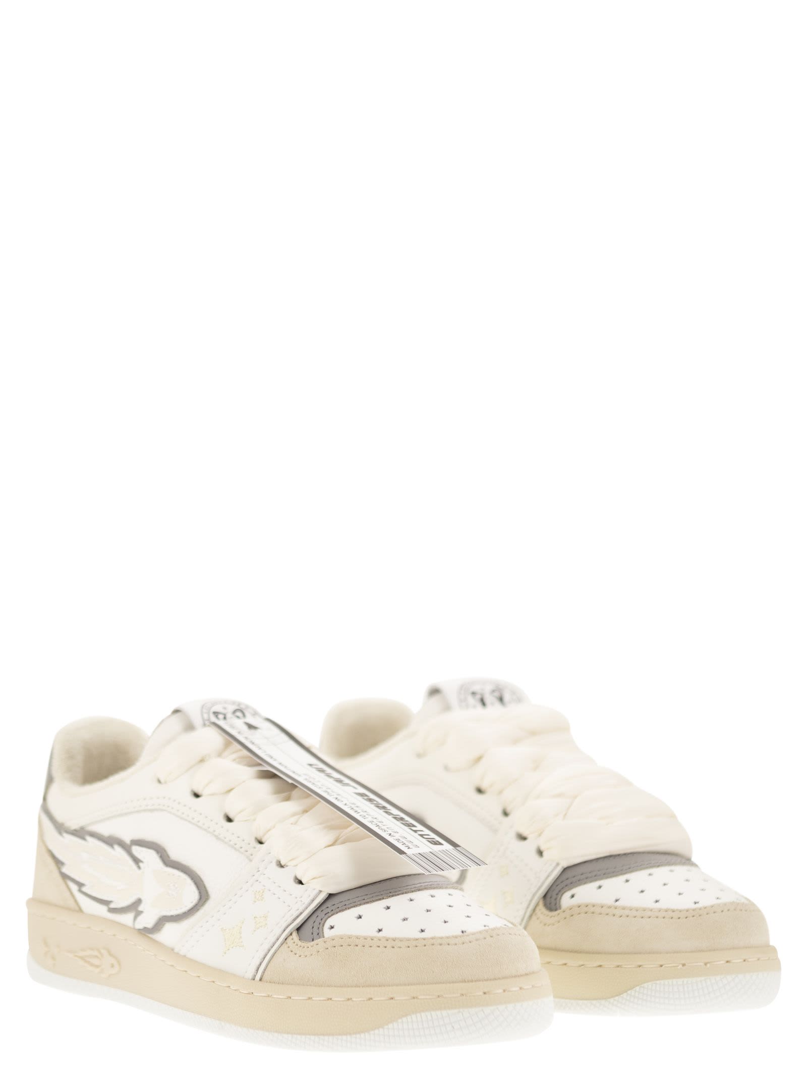 Shop Enterprise Japan Ej Egg Rocket - Leather Trainers With Logo In White/grey