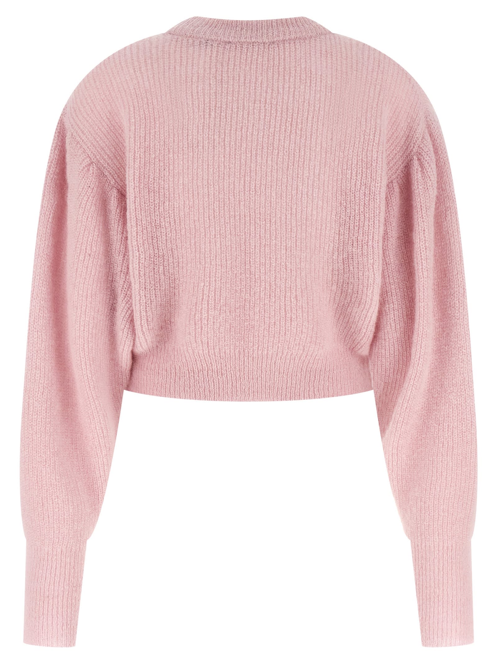 Rotate Birger Christensen Short Knit Puff Sweater In Pink