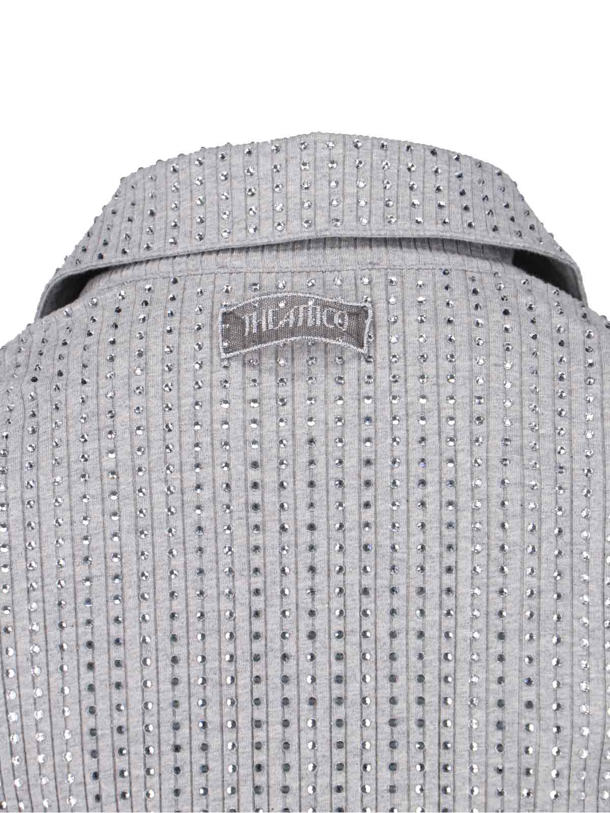 Attico Fitted Grey Mini Dress With Reflective Embellishments In Multi