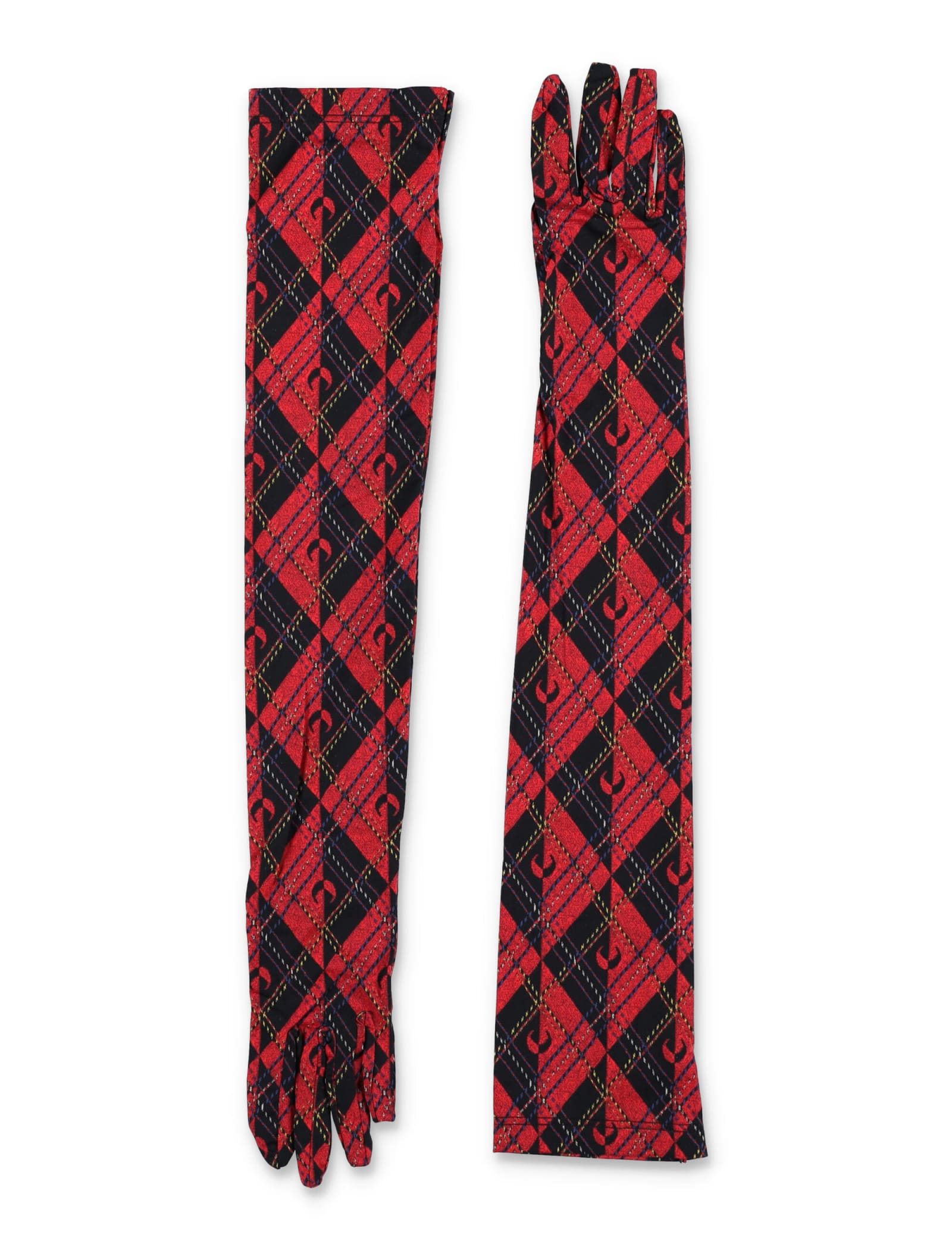 Marine Serre Moon Diamante-print Stretch-woven Gloves In Red Argyle