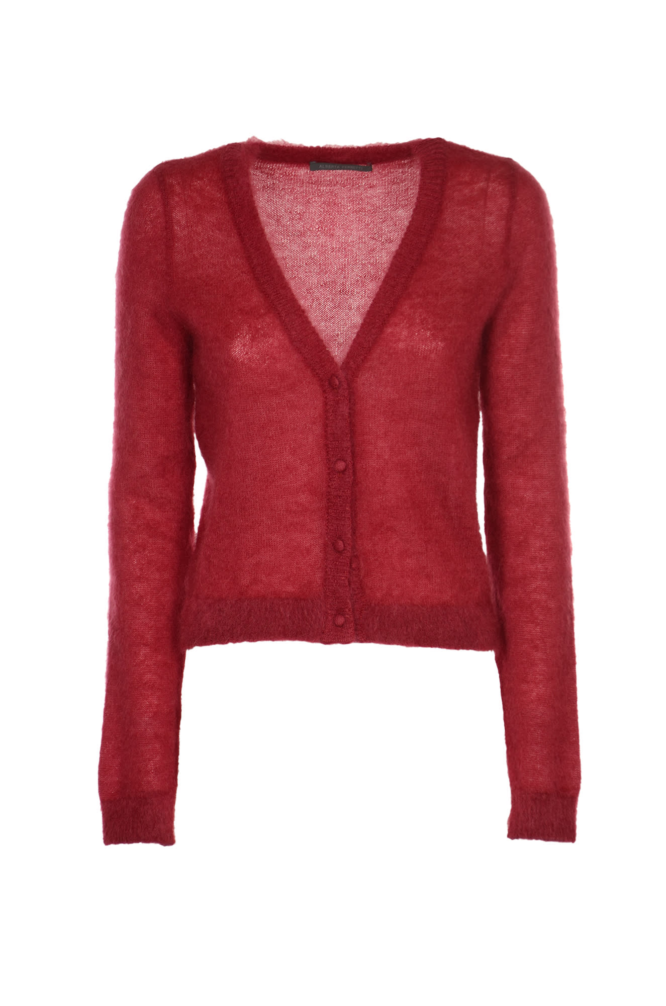 Shop Alberta Ferretti Rib Trim Classic Knit Cardigan In Red