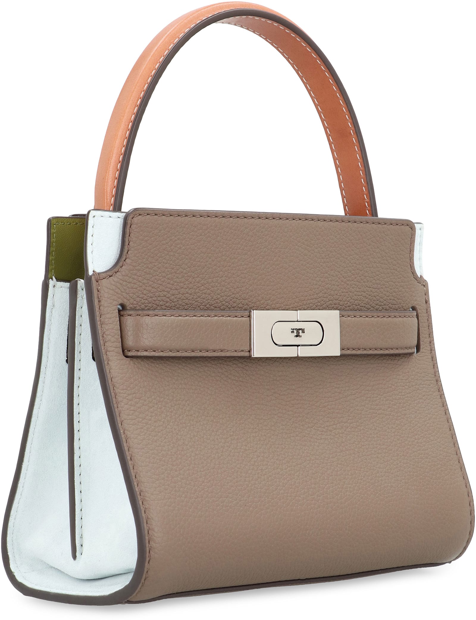 Shop Tory Burch Petite Double Lee Radziwill Leather Handbag In Turtledove