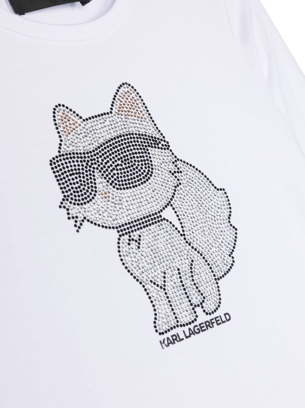 Shop Karl Lagerfeld T-shirt Choupette Bianca In Misto Cotone E Modale Bambina In Bianco