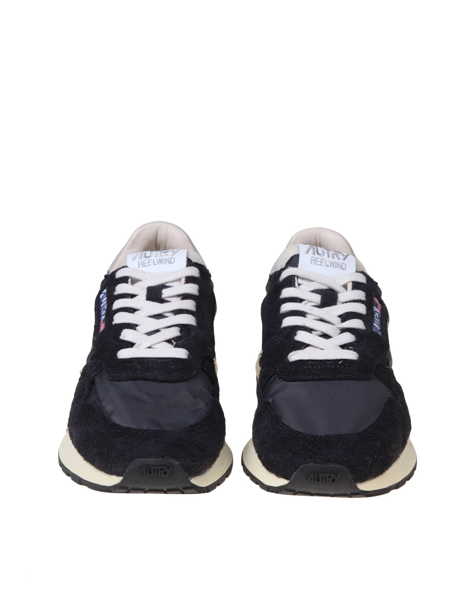 Shop Autry Reelwind Low Sneakers In White Suede And Nylon In Black
