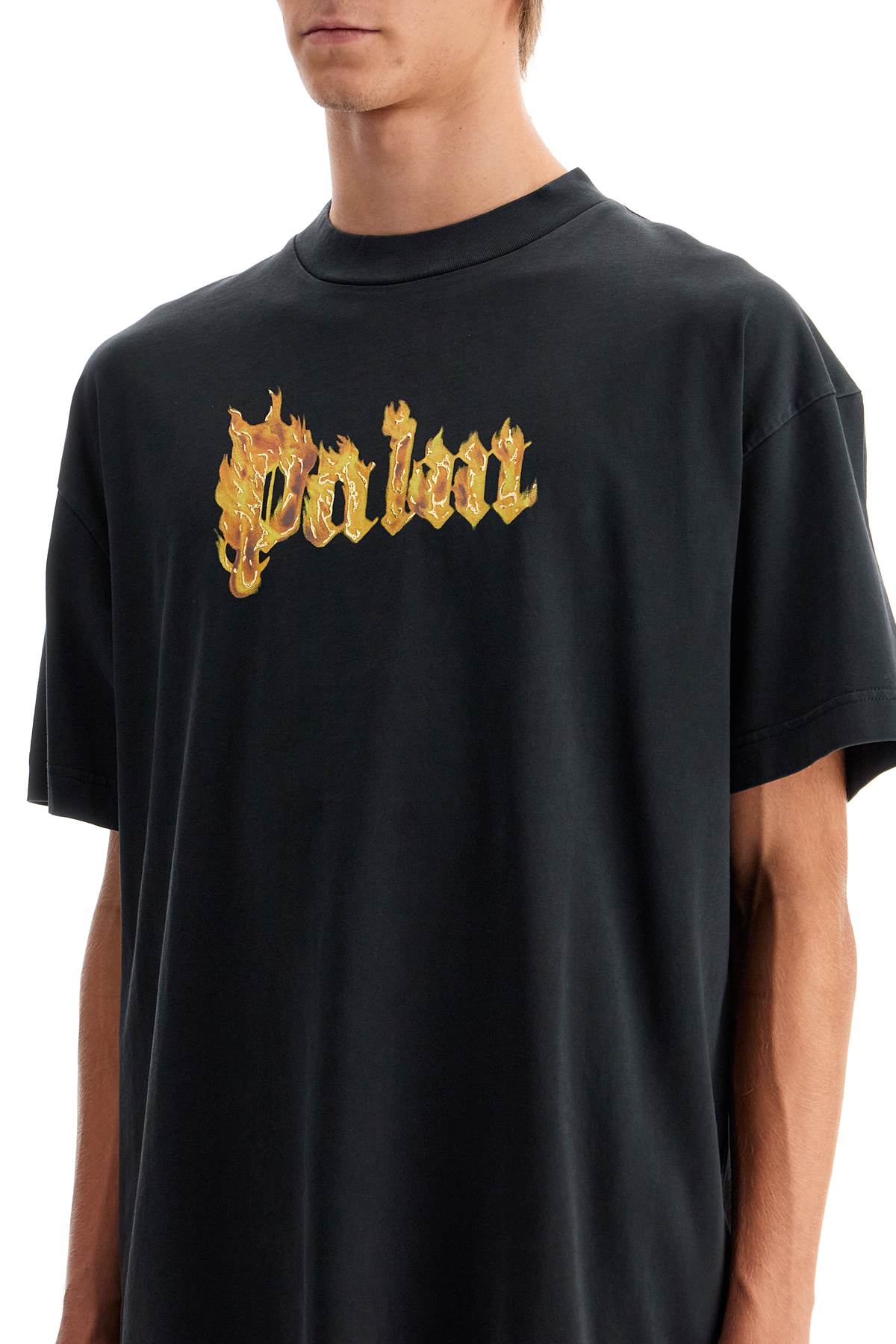 Shop Palm Angels Burning Logo T-shirt In Black Gold (black)