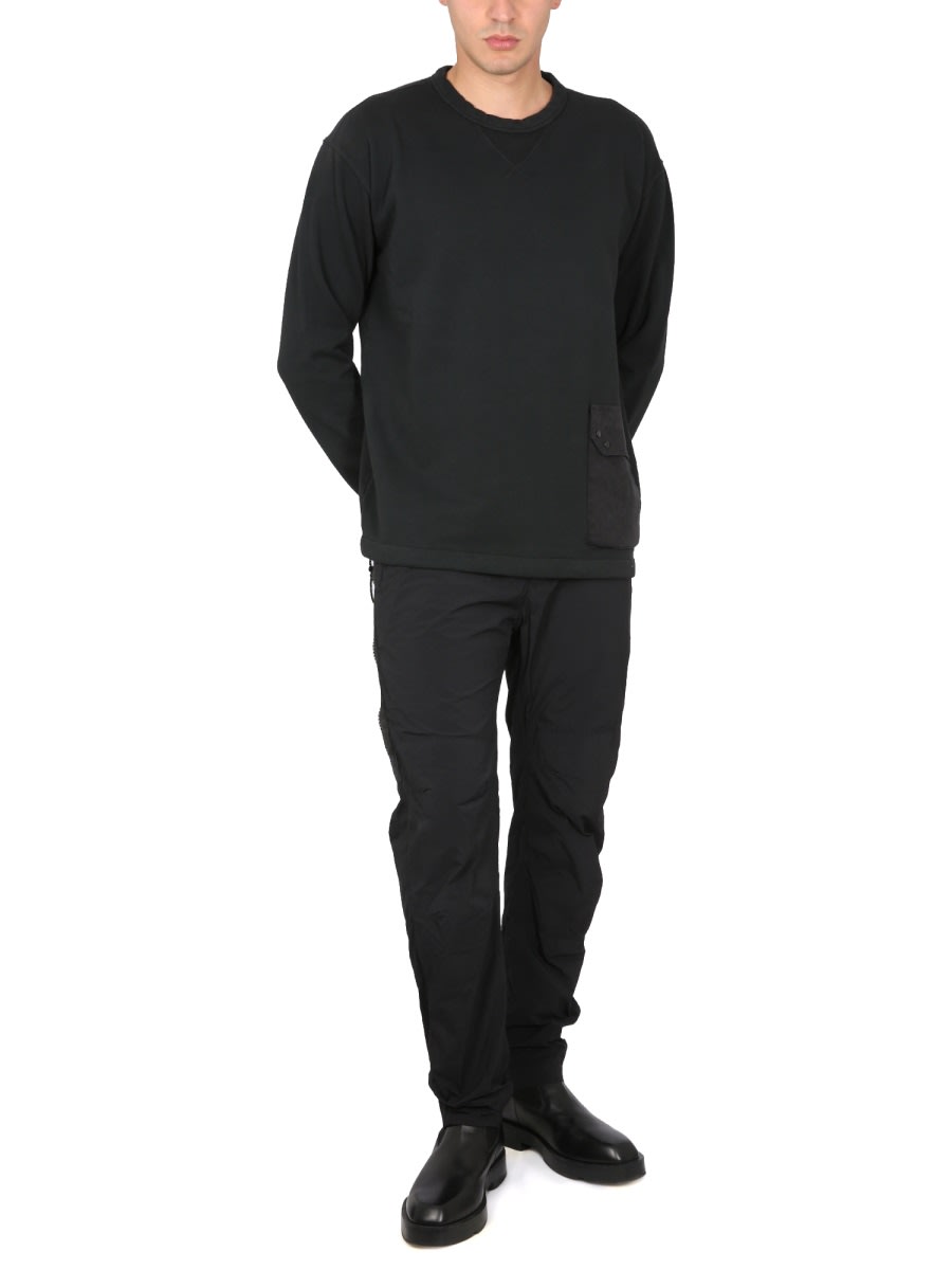 Ten C Crew Neck Cotton Sweatshirt With Front Pocket In Black