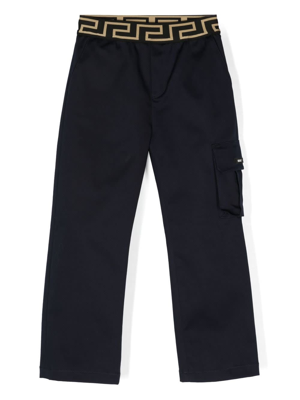 Shop Versace Pantaloni Blu In Gabardine Di Cotone Bambino