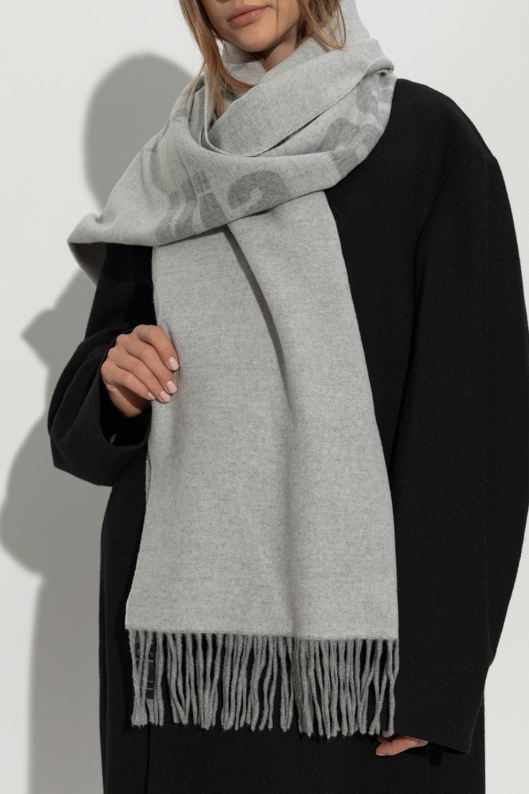 Shop Emporio Armani Wool Scarf With Logo In Grey