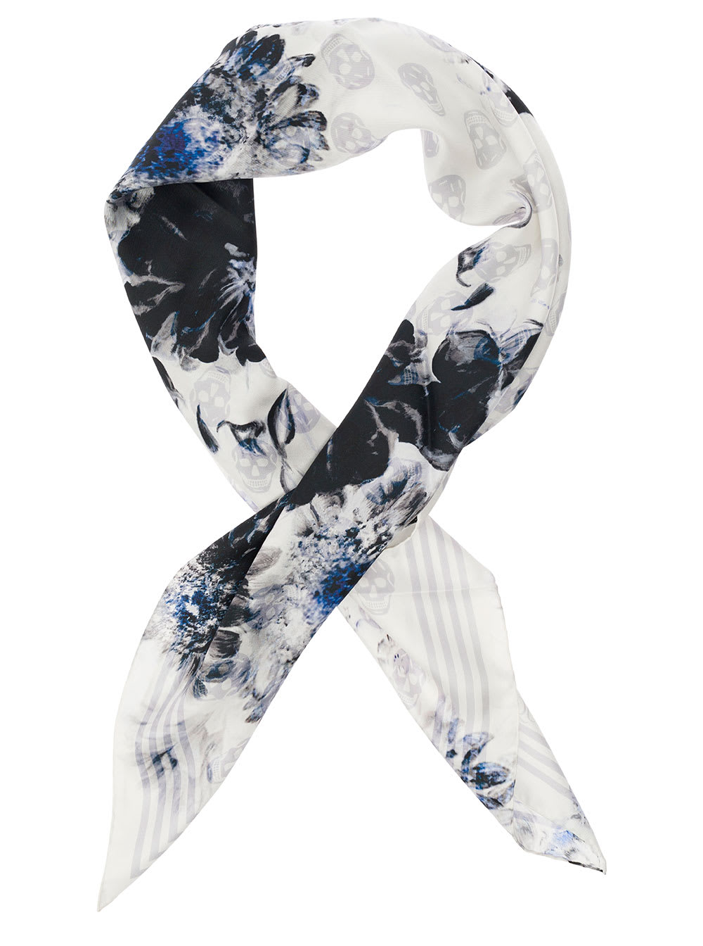 Shop Alexander Mcqueen White And Black Scarf With All-over Skull Print In Silk Woman In Grey