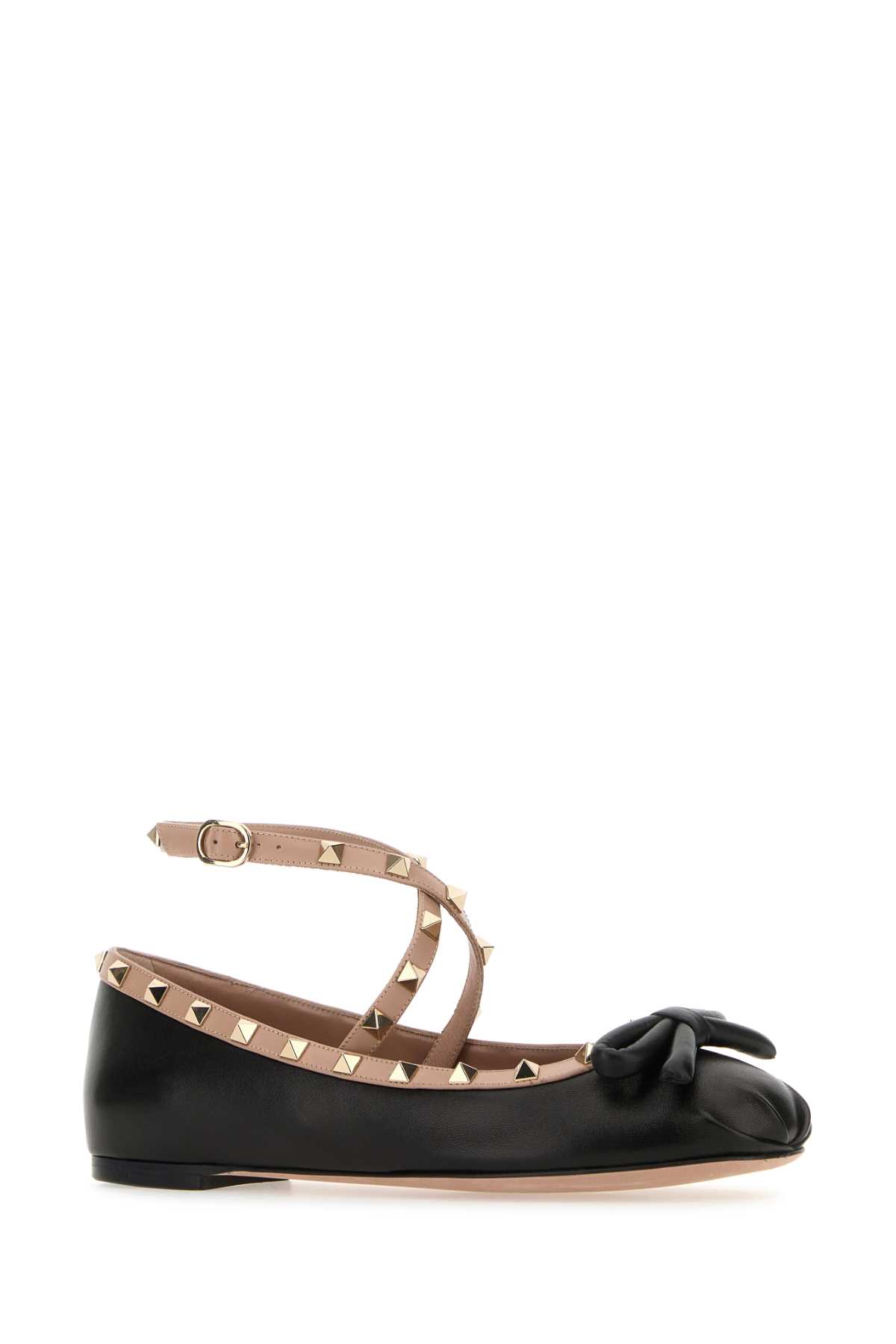 Shop Valentino Two-tone Nappa Leather Rockstud Ballerinas In Rosecannelle