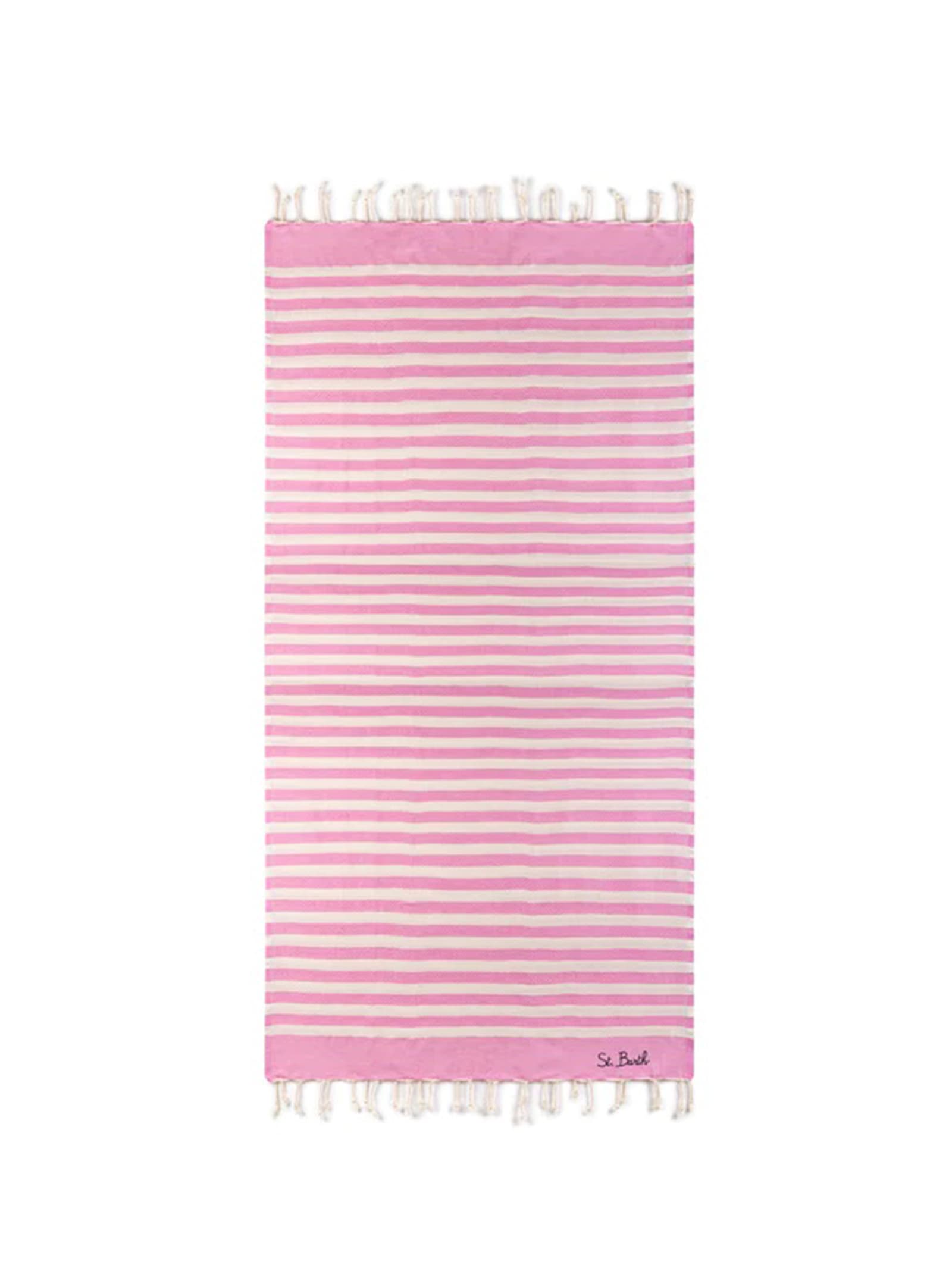 Mc2 Saint Barth Stripe Fringe Beach Towel In Pink