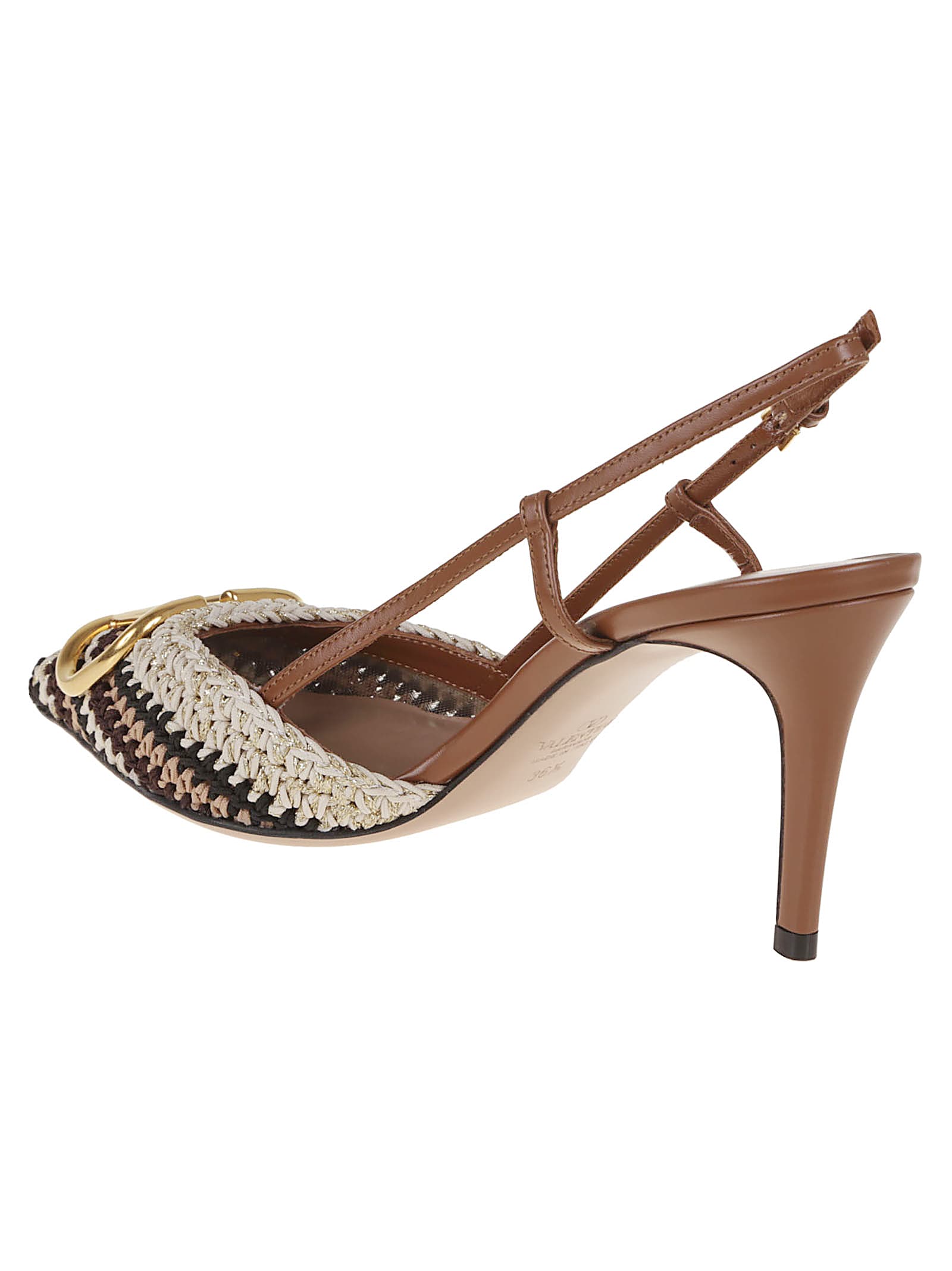 Valentino Vlogo Signature Slingback Pumps In Qrx Ivory Nero Old Gold Tobacco