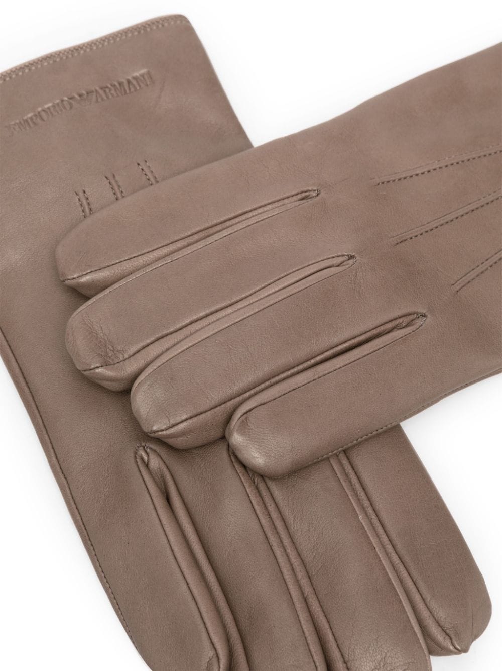 Shop Emporio Armani Leather Man Gloves In Dove Grey