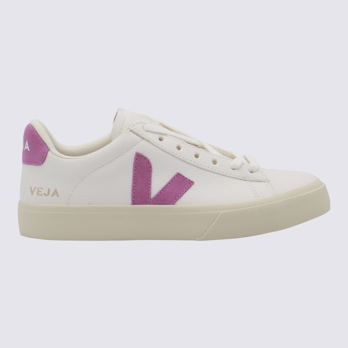 Shop Veja White And Pink Leather Campo Sneakers In Extra-white_mulberry