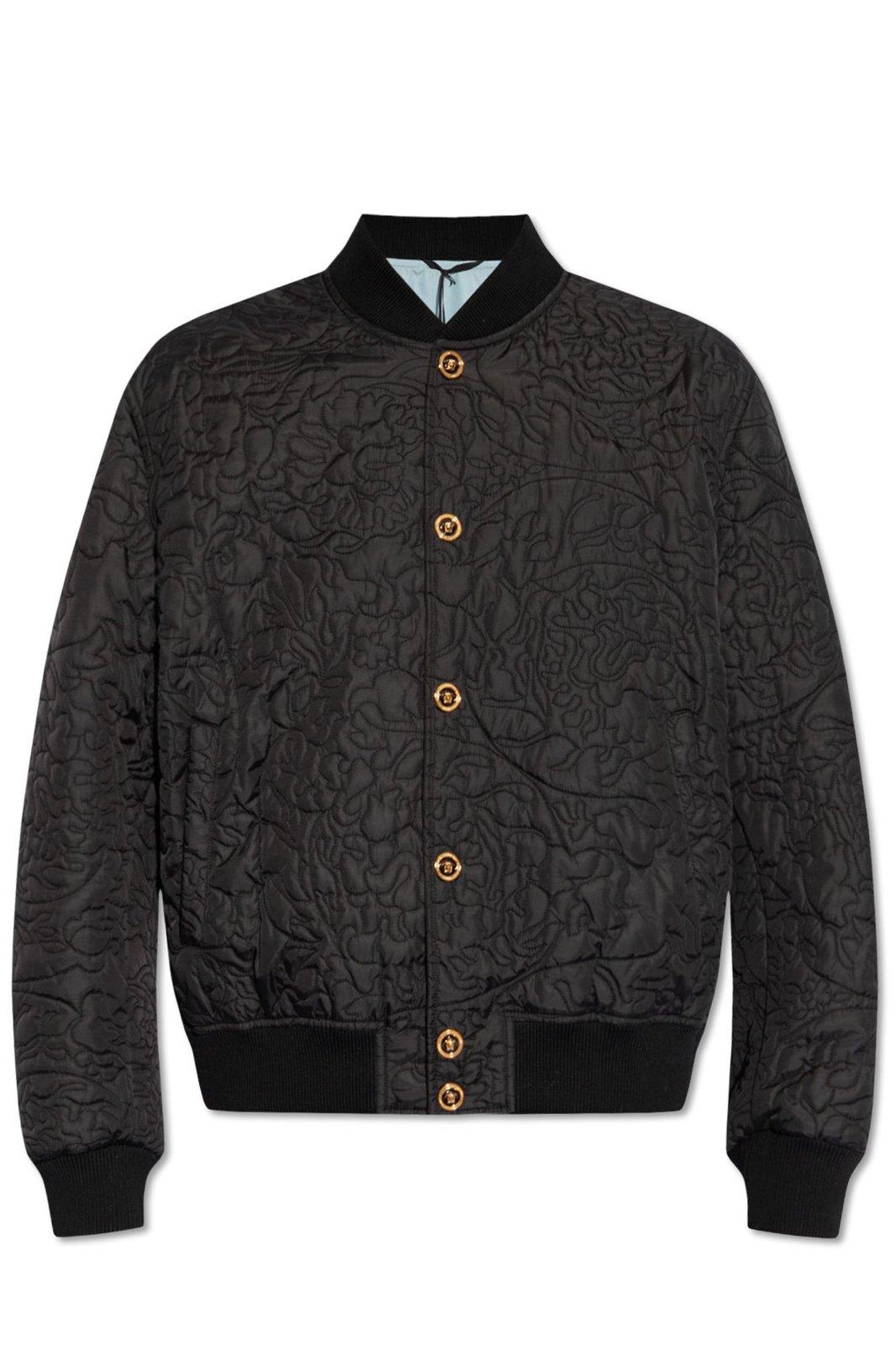 Shop Versace Barocco-quilted Button-up Bomber Jacket In Black