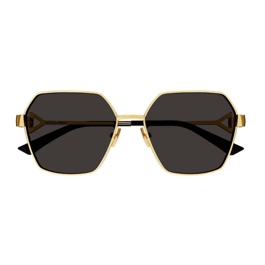 Shop Bottega Veneta Geometric Frame Sunglasses In 002 Gold Gold Grey