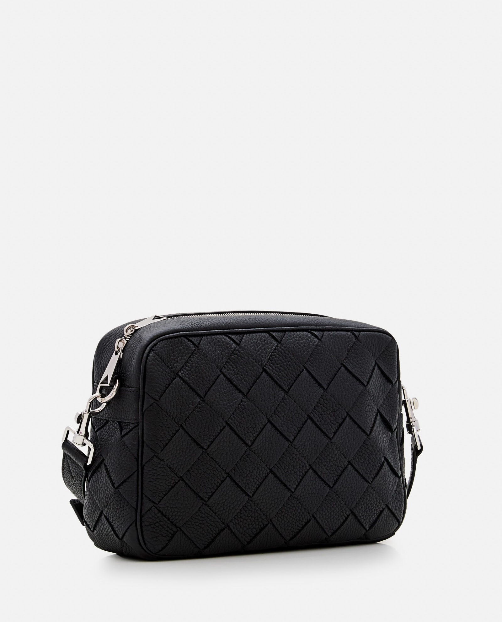 Shop Bottega Veneta Camera Bag Intrecciato Medium In Black