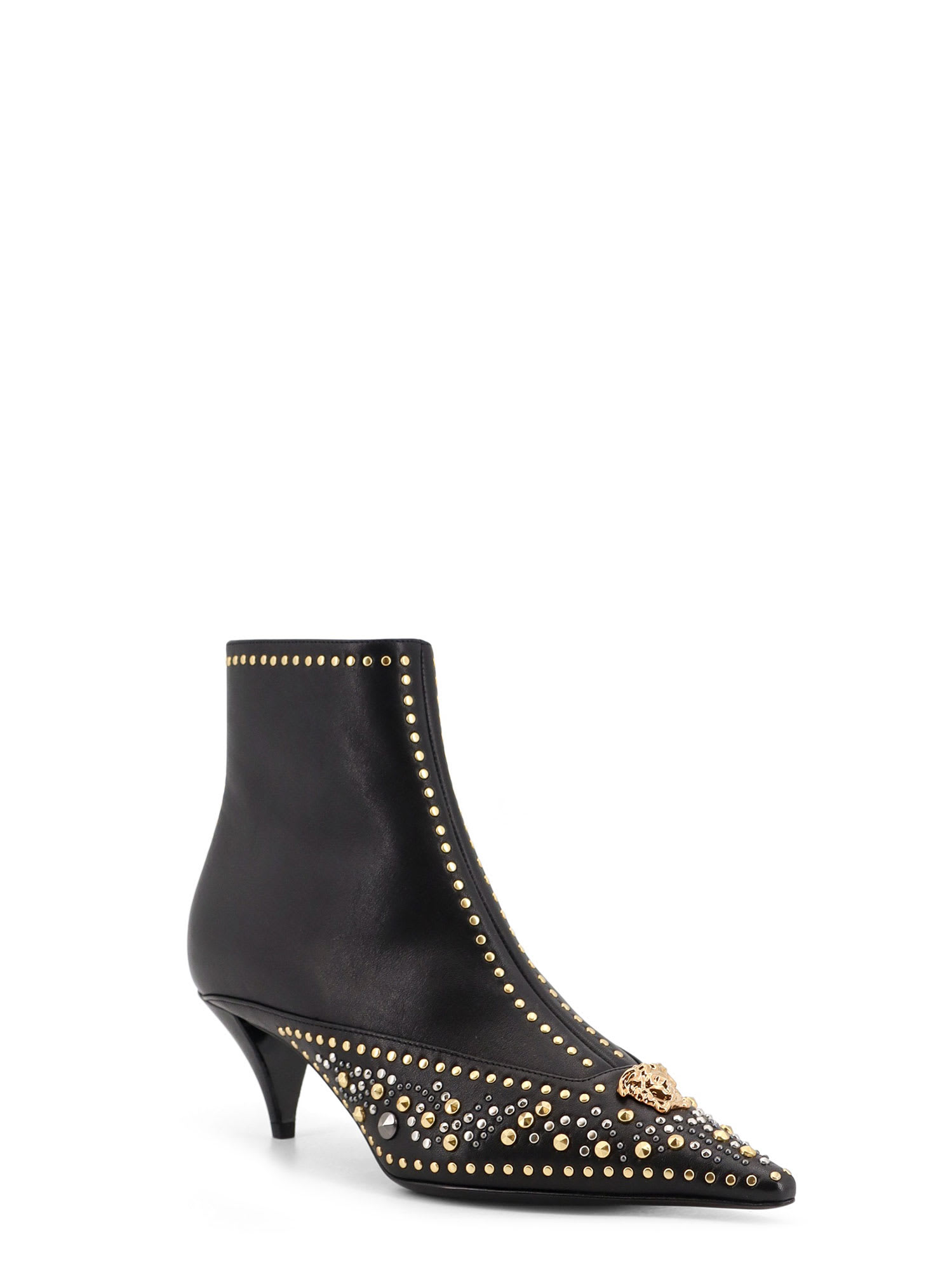 Versace Leather Ankle Boots In Black