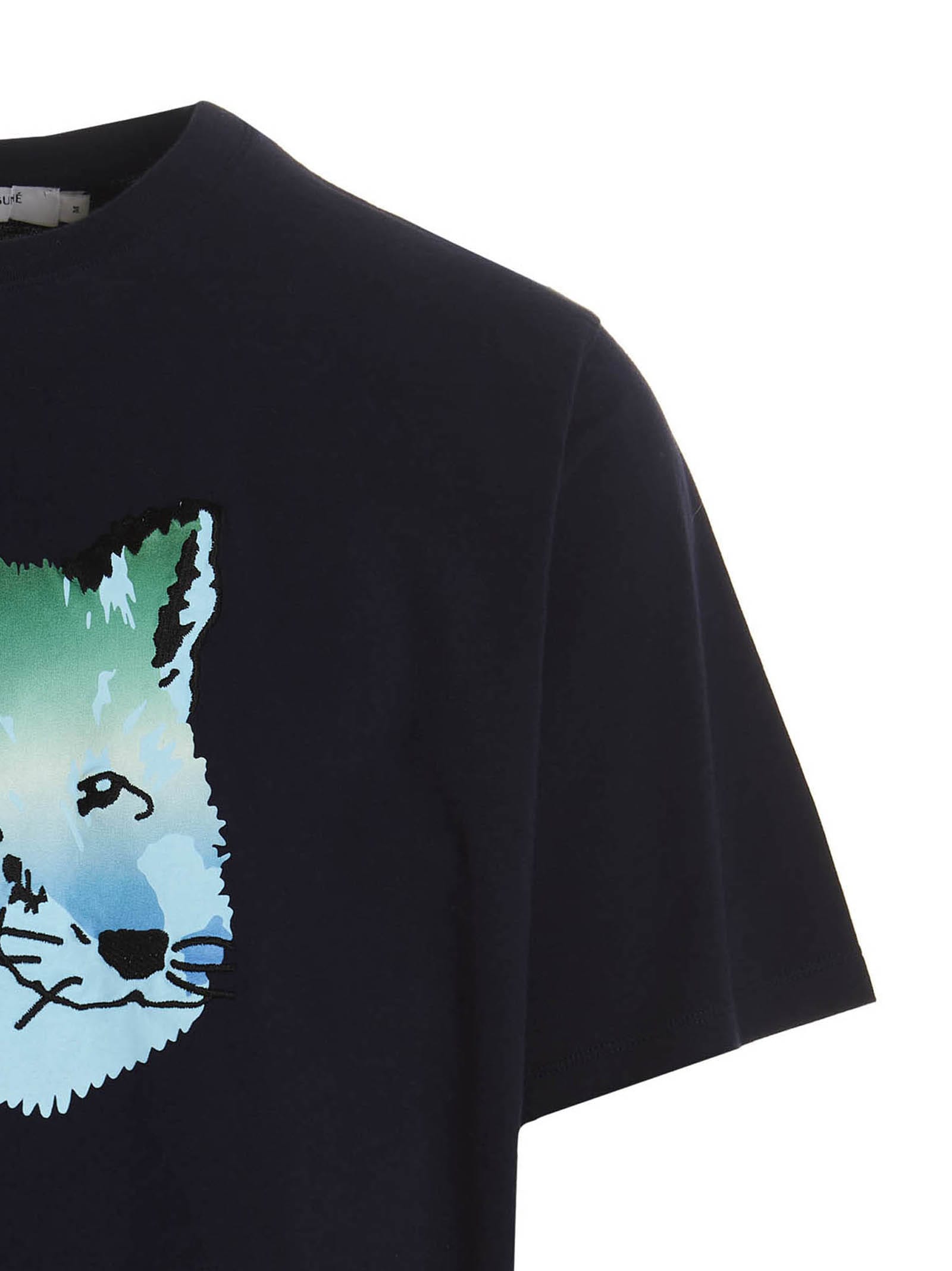 Shop Maison Kitsuné T-shirt Vibrant Fox Head In Navy