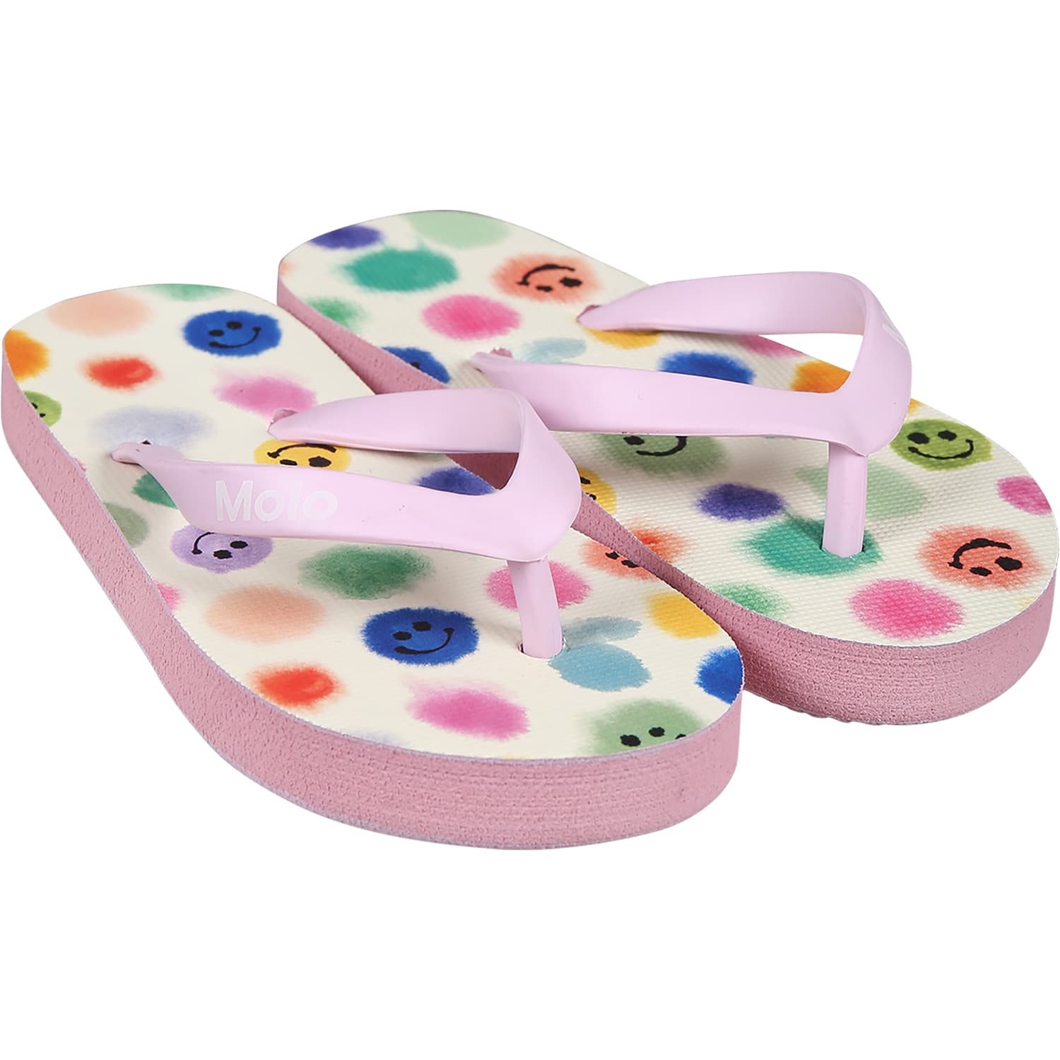 Shop Molo Pink Flip Flops For Girl With Smile In Multicolor