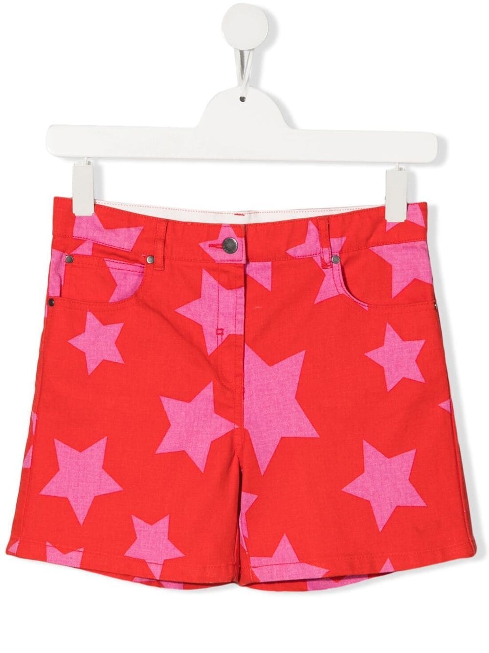 Stella McCartney Kids Kids Red Denim Shorts With All-over Pink Stars