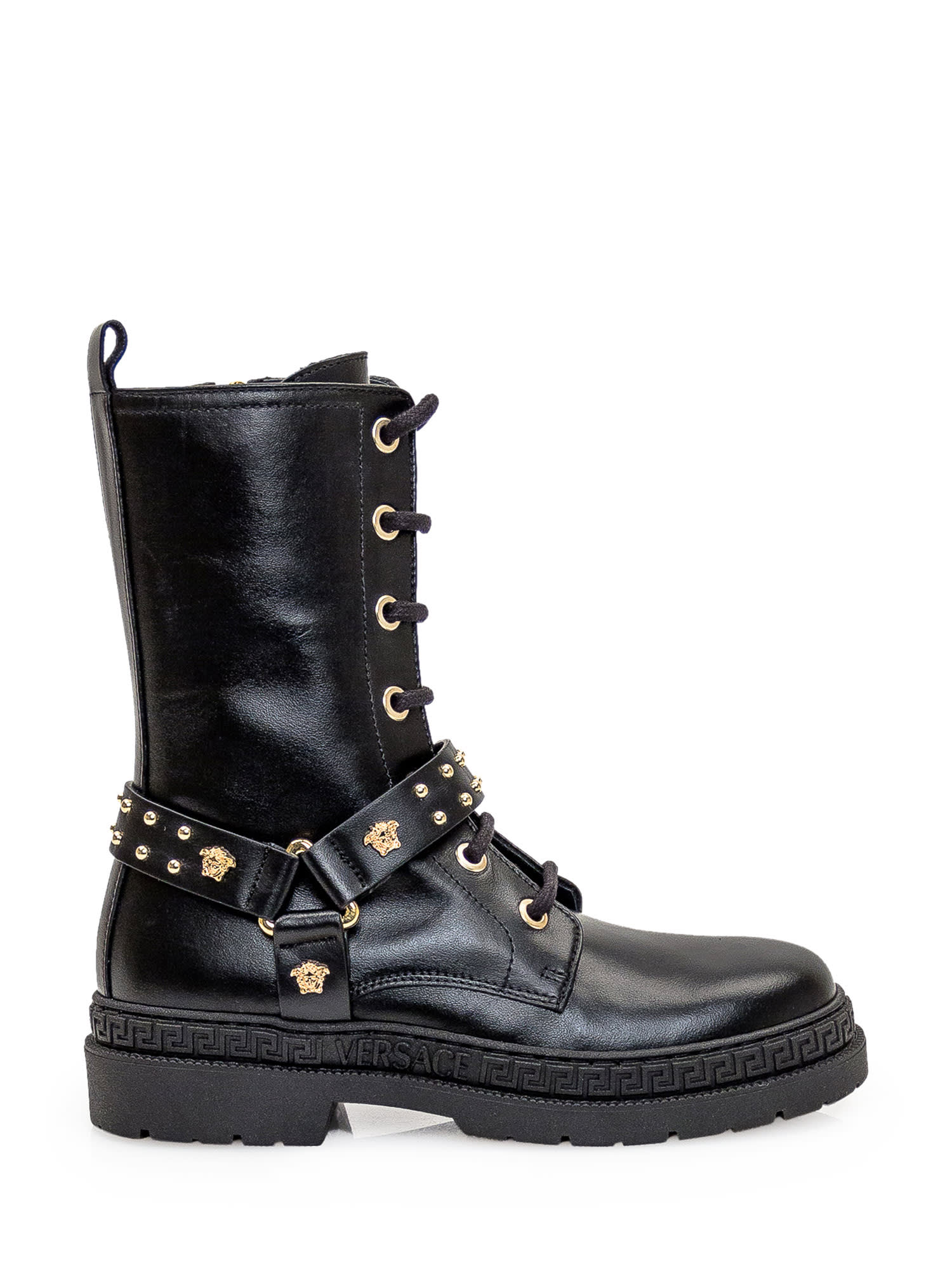 Versace Kids' Motorcycle Boots From Medusa In Black- Gold