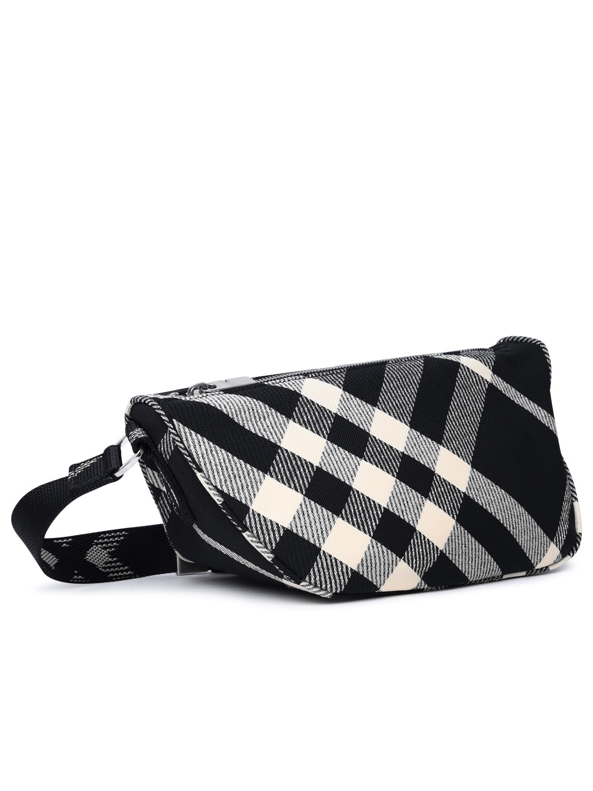 Shop Burberry Shield Messenger Black Cotton Blend Crossbody Bag In Black/neutrals