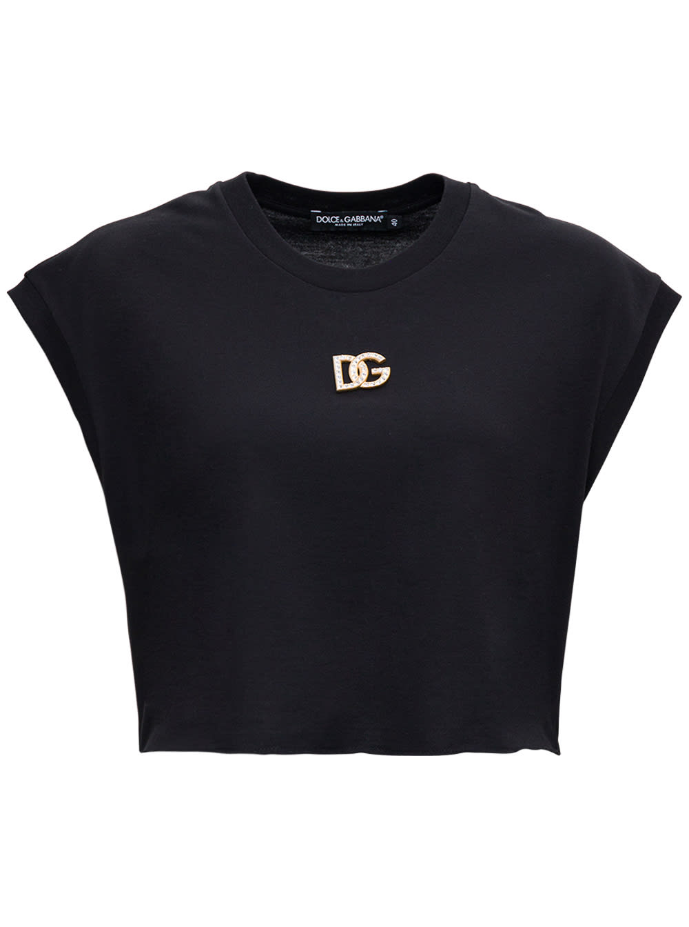 Dolce & Gabbana Black Cotton Cropt-shirt With Logo