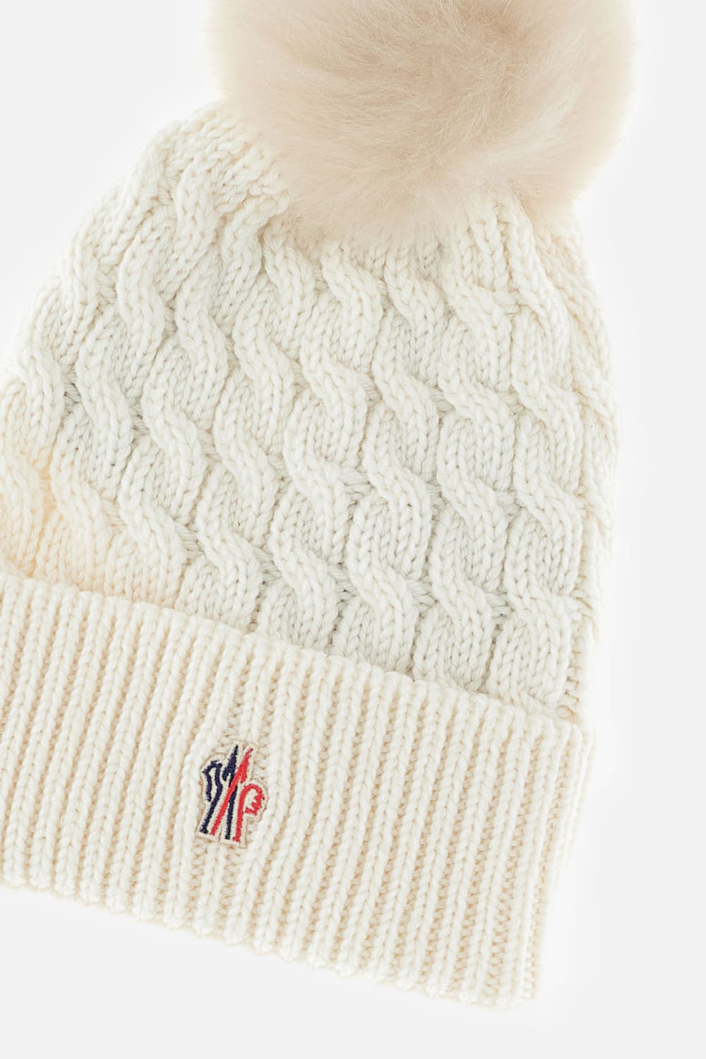 Moncler Logo Shearling-trimmed Virgin Wool Beanie In Neutral