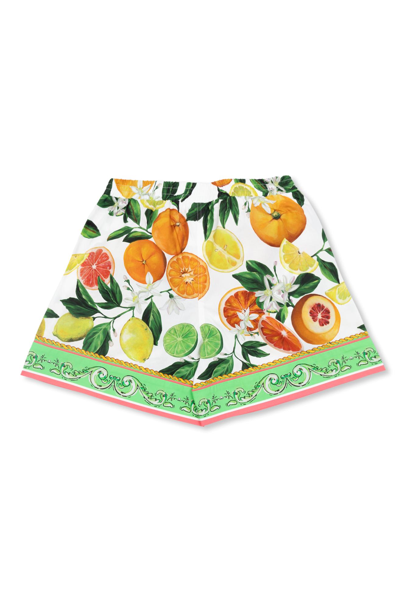 Shop Dolce & Gabbana Kids Shorts With Citrus Motif In An Arance Limoni