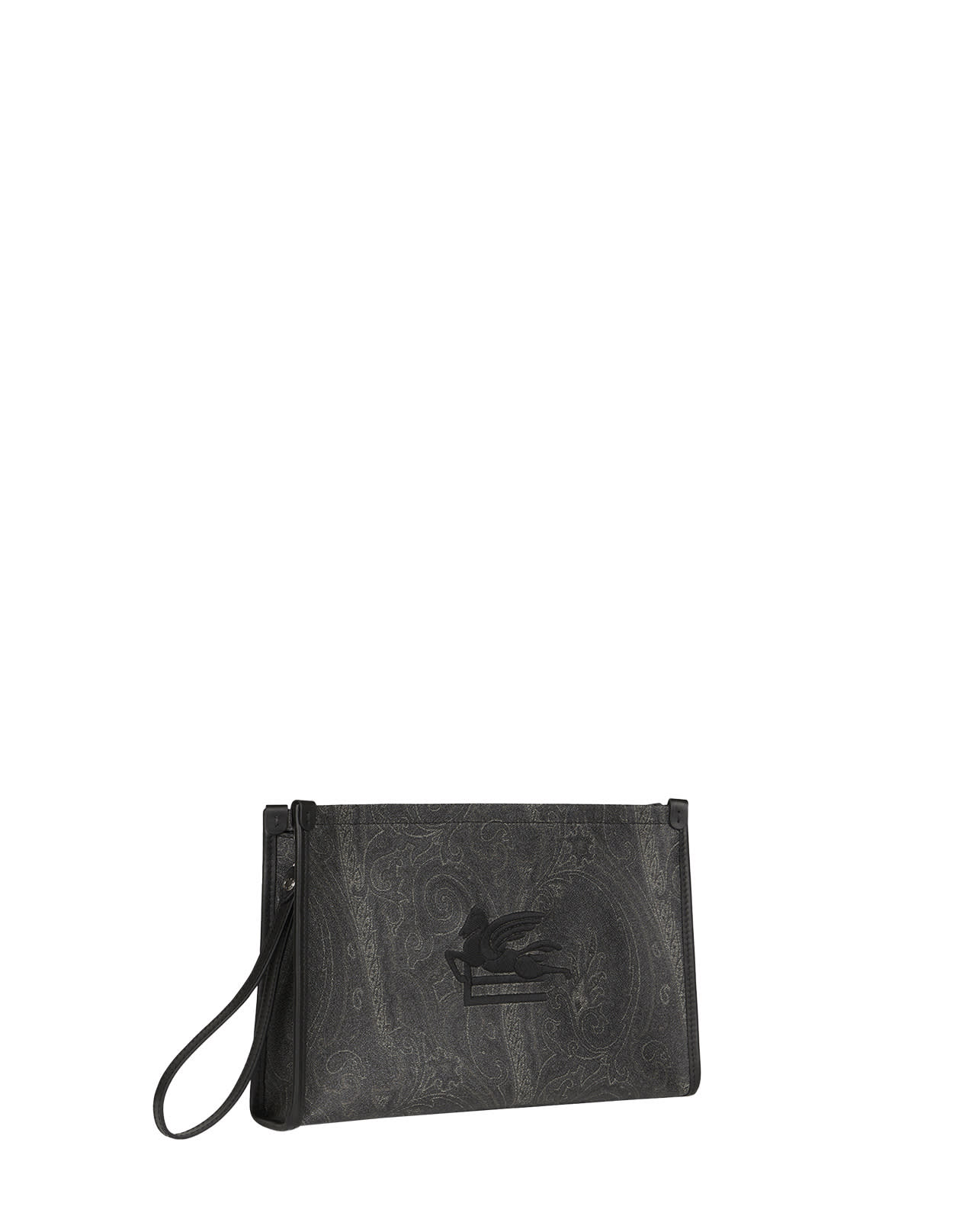 Shop Etro Large Black Paisley Pouch With Pegasus