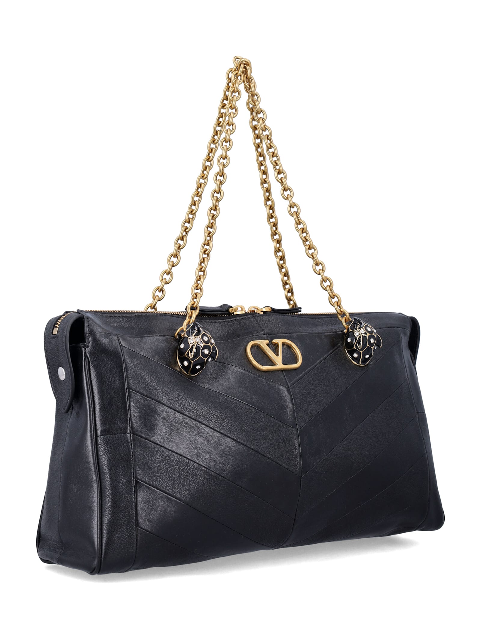 Valentino Garavani Panthea Patchwork Nappa Shoulder Bag In Black