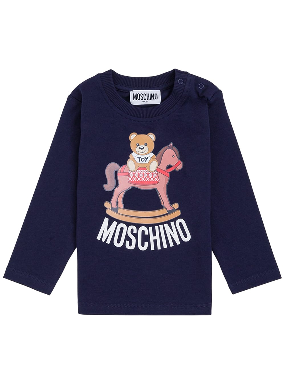 Moschino Long-sleeved T-shirt In Blue Cotton With Teddy Bear Print