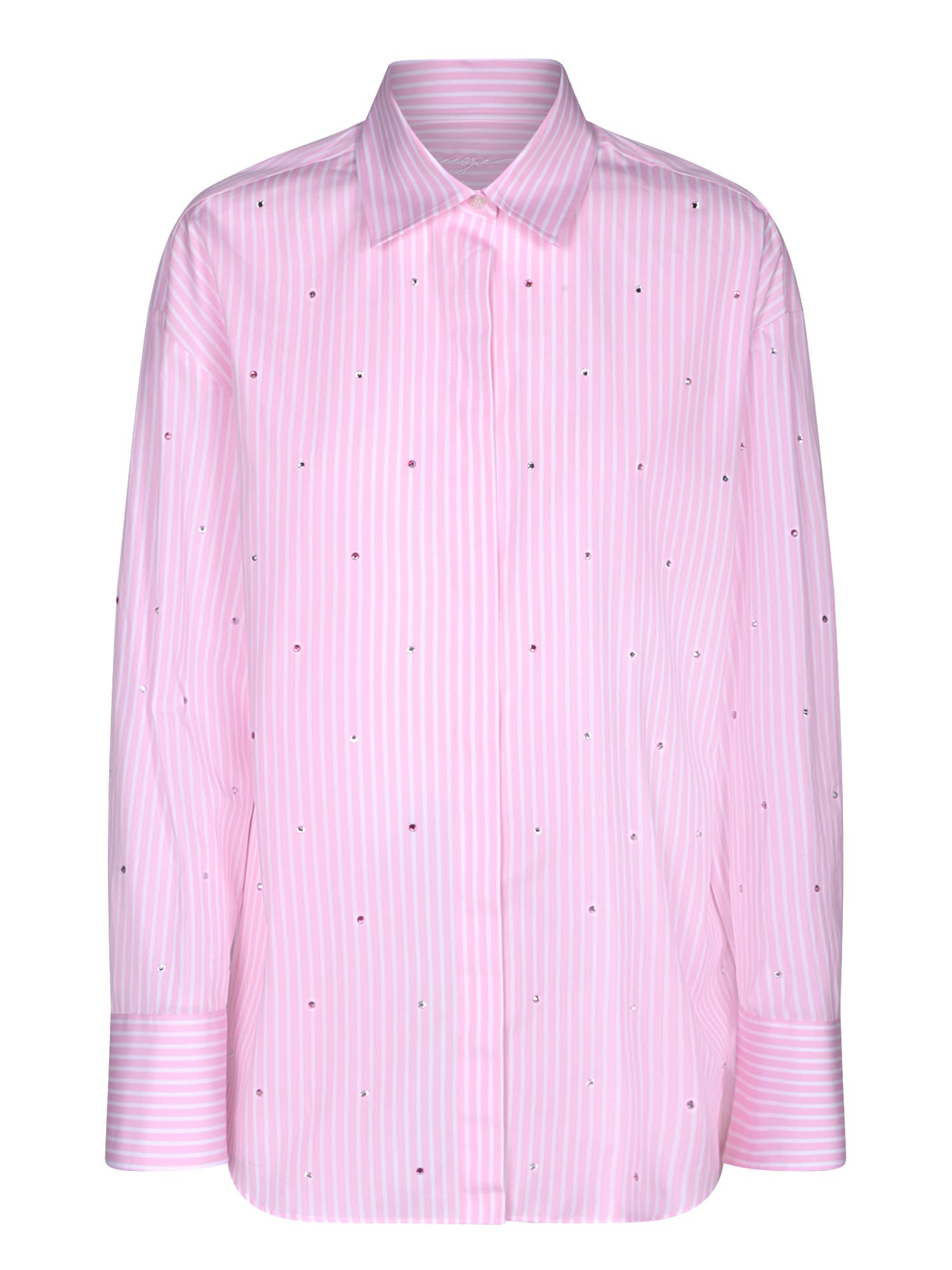 Shop Msgm Striped Rhinestone Pink Shirt