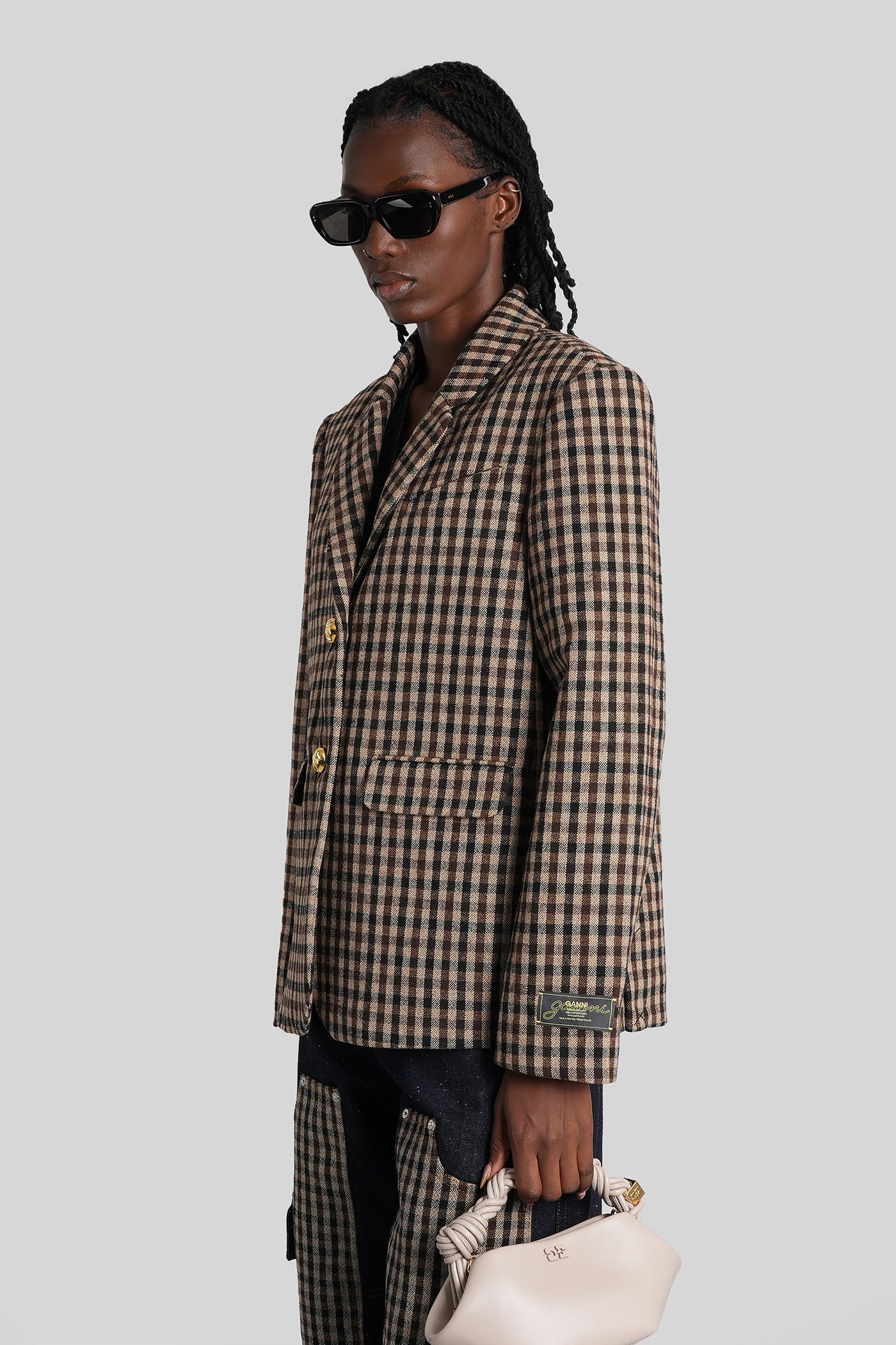 Ganni Checked Single-breasted Wool Blazer In Multi