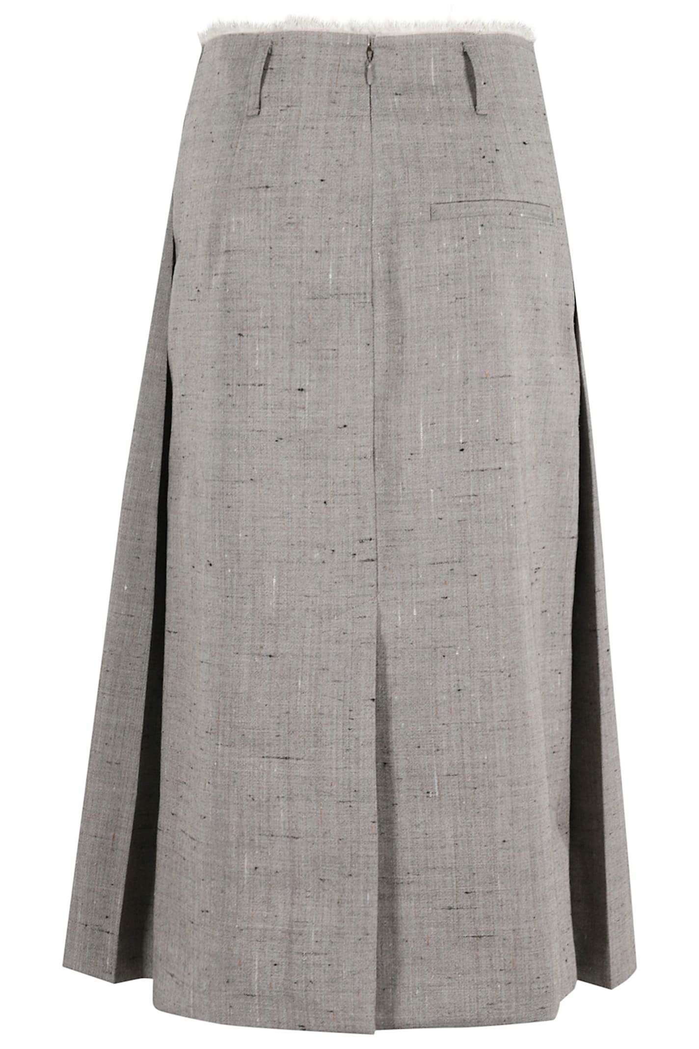Tela Pleated Fringed Midi Skirt In Multi