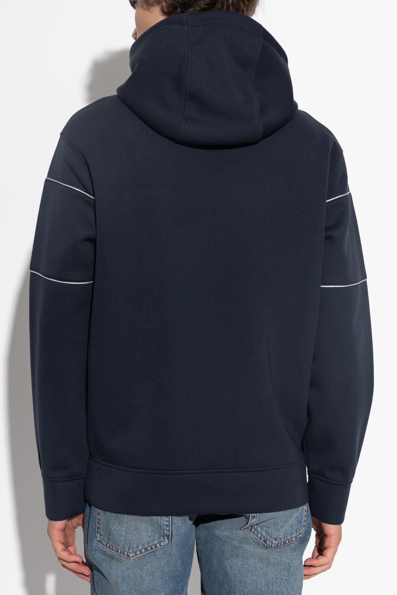 Emporio Armani Double-jersey Hooded Sweatshirt With 3d-effect Logo In Blue