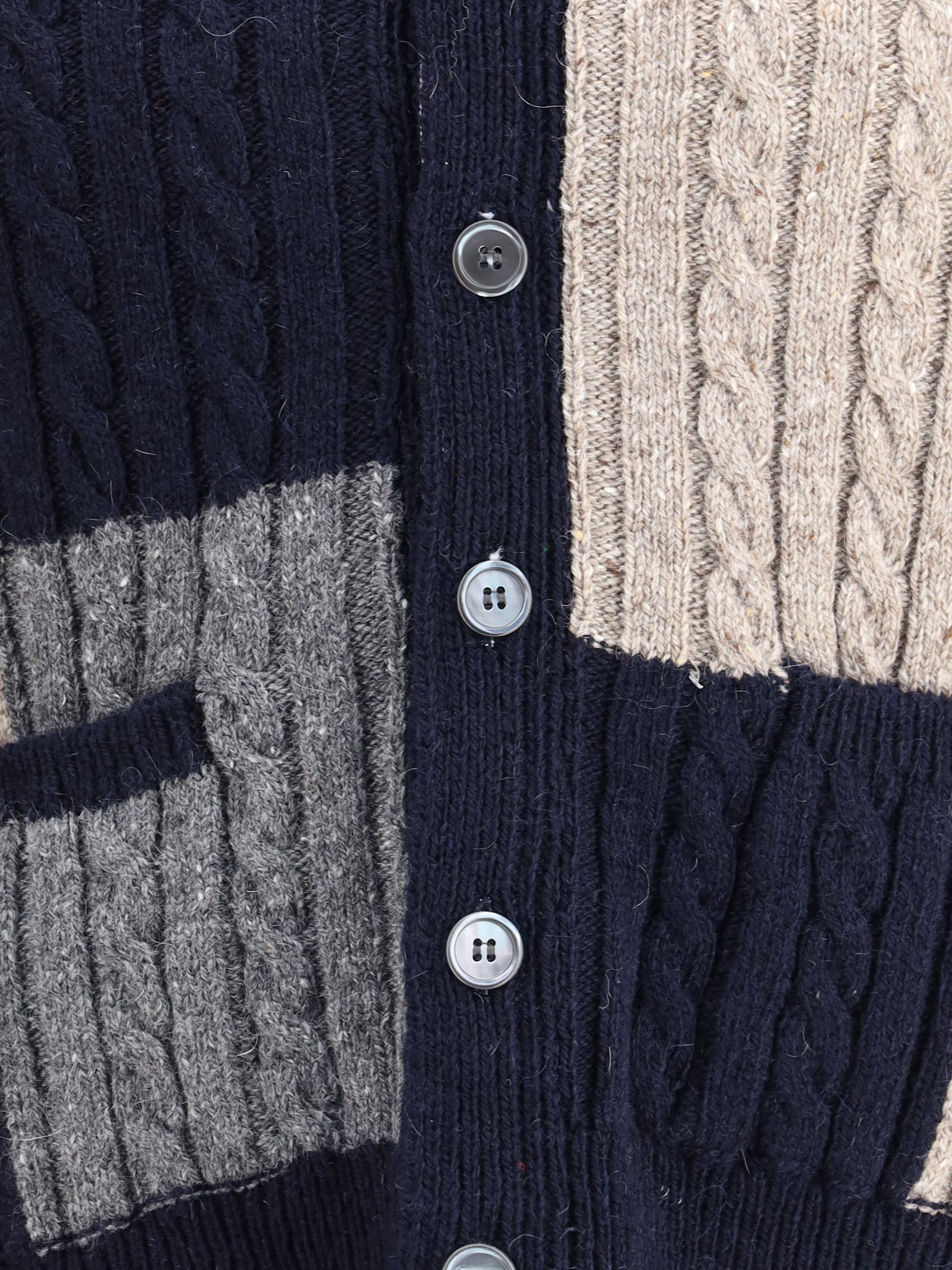 Thom Browne Patchwork Cable Knit Intarsia Cardigan In Multi