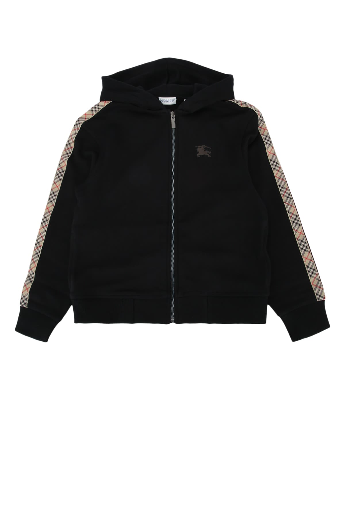 Burberry Clyde Check-print-panel Cotton-jersey Hoody 4-14 Years Black In Black