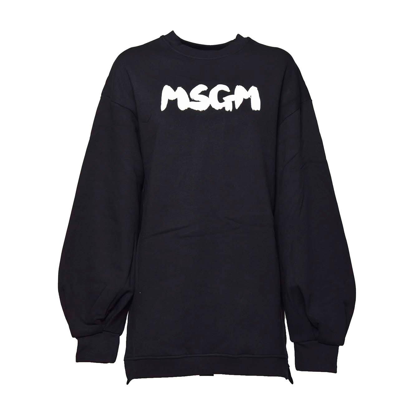 Msgm Logo Printed Crewneck Sweatshirt In Nero